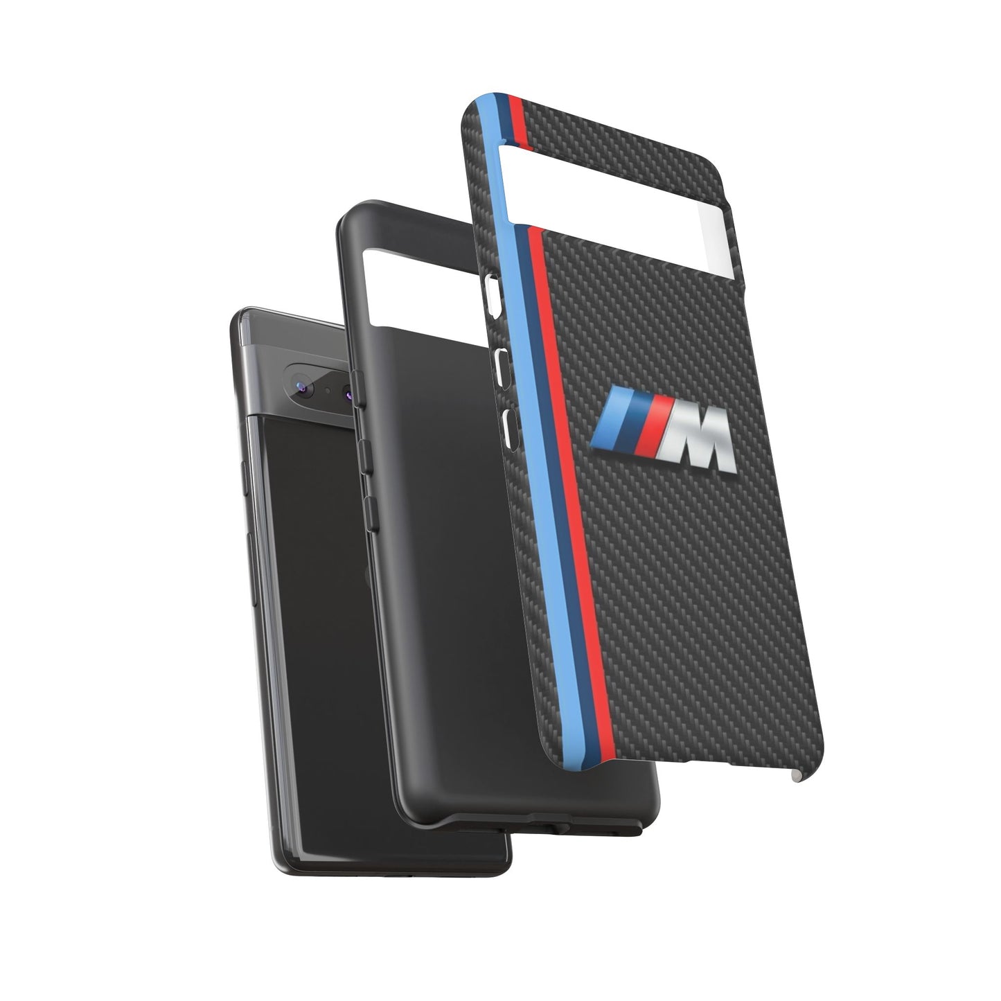 Phone Case - Black Tough Case for iPhones, Galaxy, Pixel, Blue And Red Stripes, BMW M Series