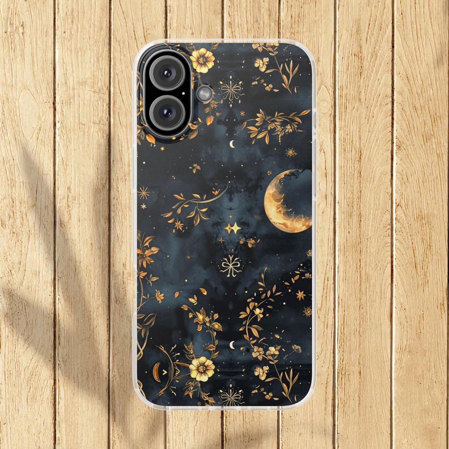 Moon And Flowers On Navy TPU Flexi Cases For iPhones and Samsung Galaxy