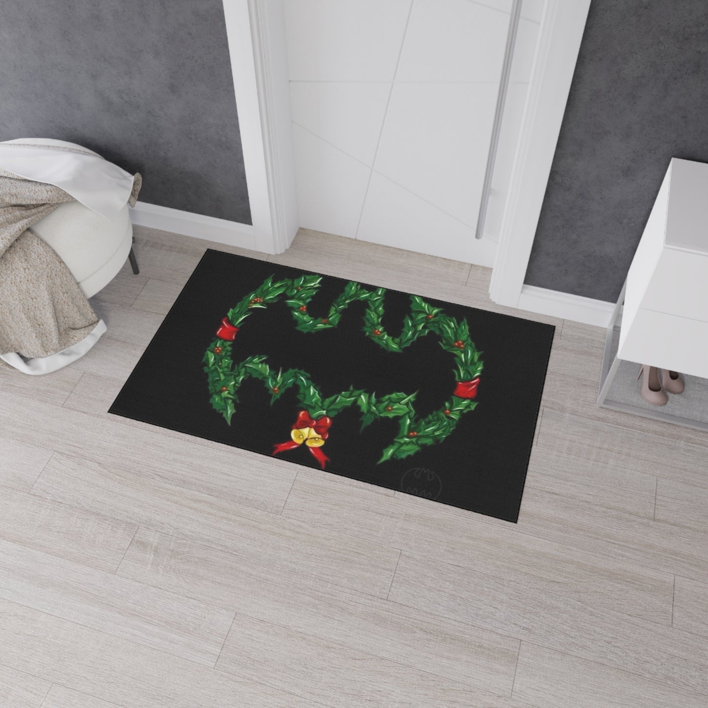 Bat Emblem Holiday Floor Mat, Christmas Decor, Seasonal Rug, Home Entrance