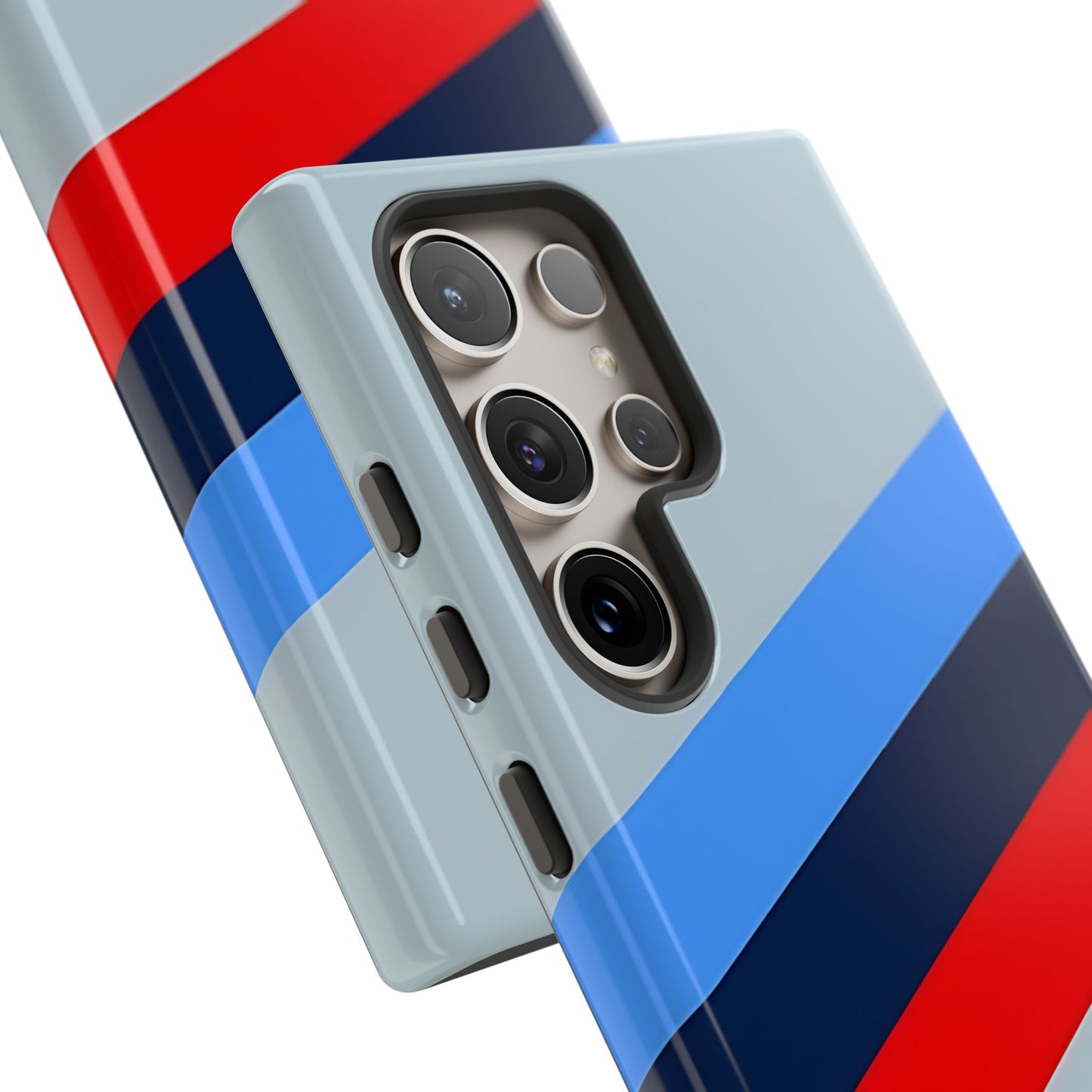 Gray Tough Case For iPhone, Samsung Galaxy and Google Pixel, Blue & Red Stripe