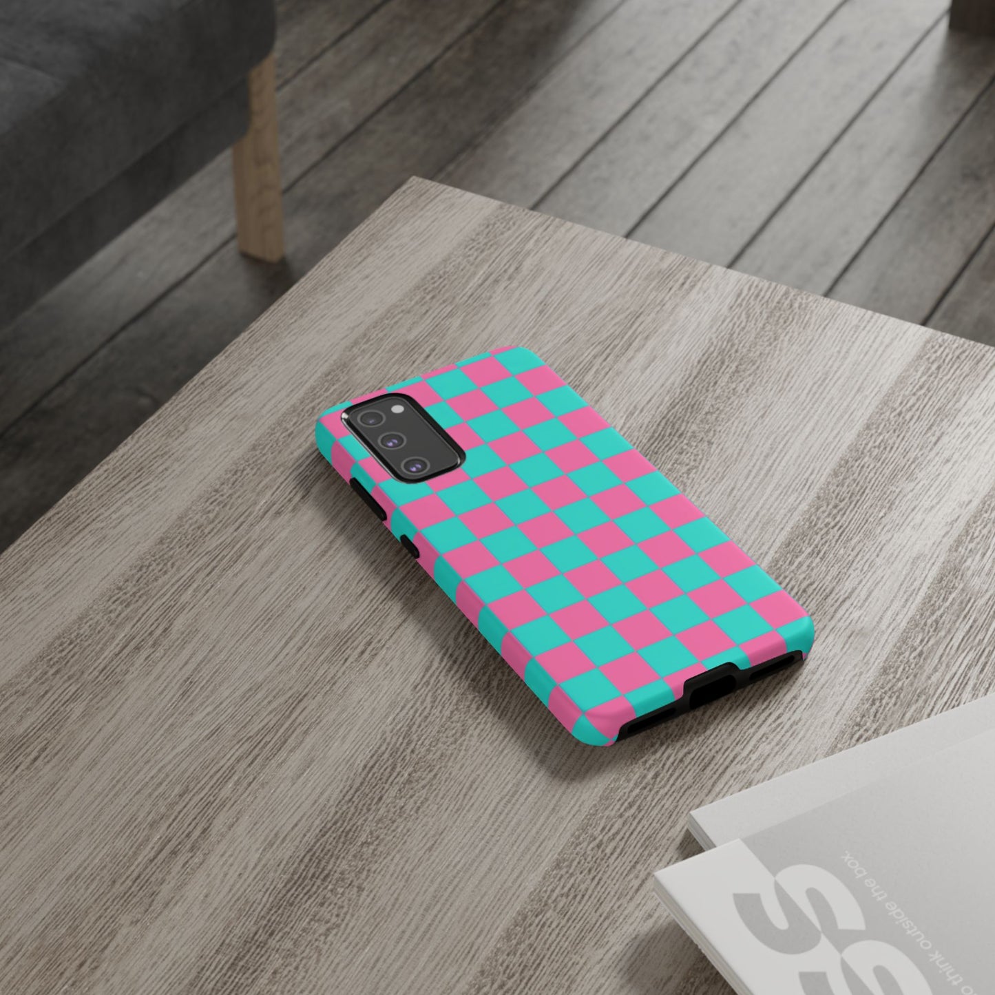 Hot Pink And Teal Checker Pattern Tough Case for iPhone, Galaxy Phones and Google Pixel