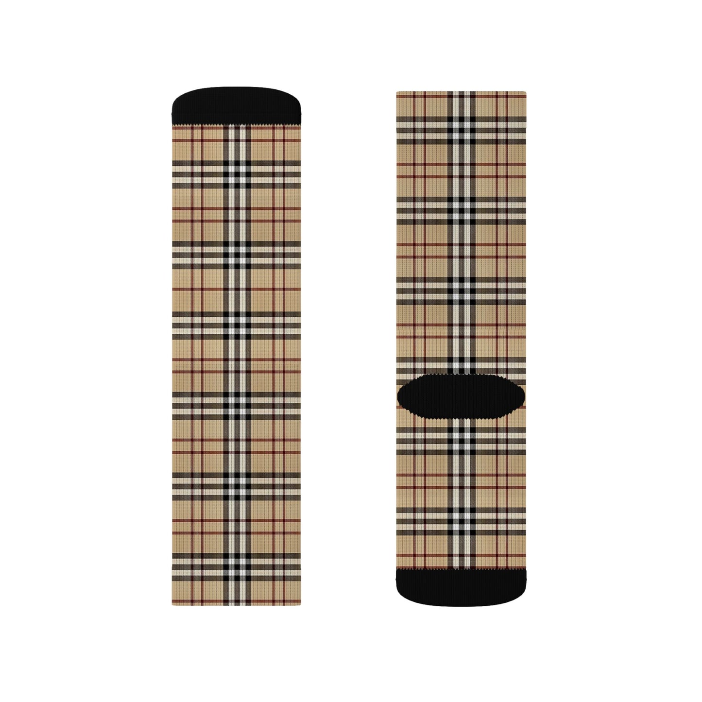 Beige Plaid Pattern Adult and Youth Sublimation Socks Checkered Print