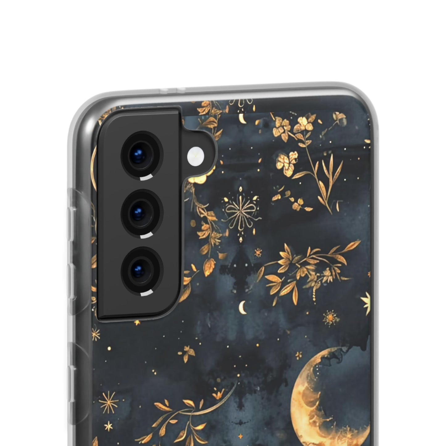 Moon And Flowers On Navy TPU Flexi Cases For iPhones and Samsung Galaxy
