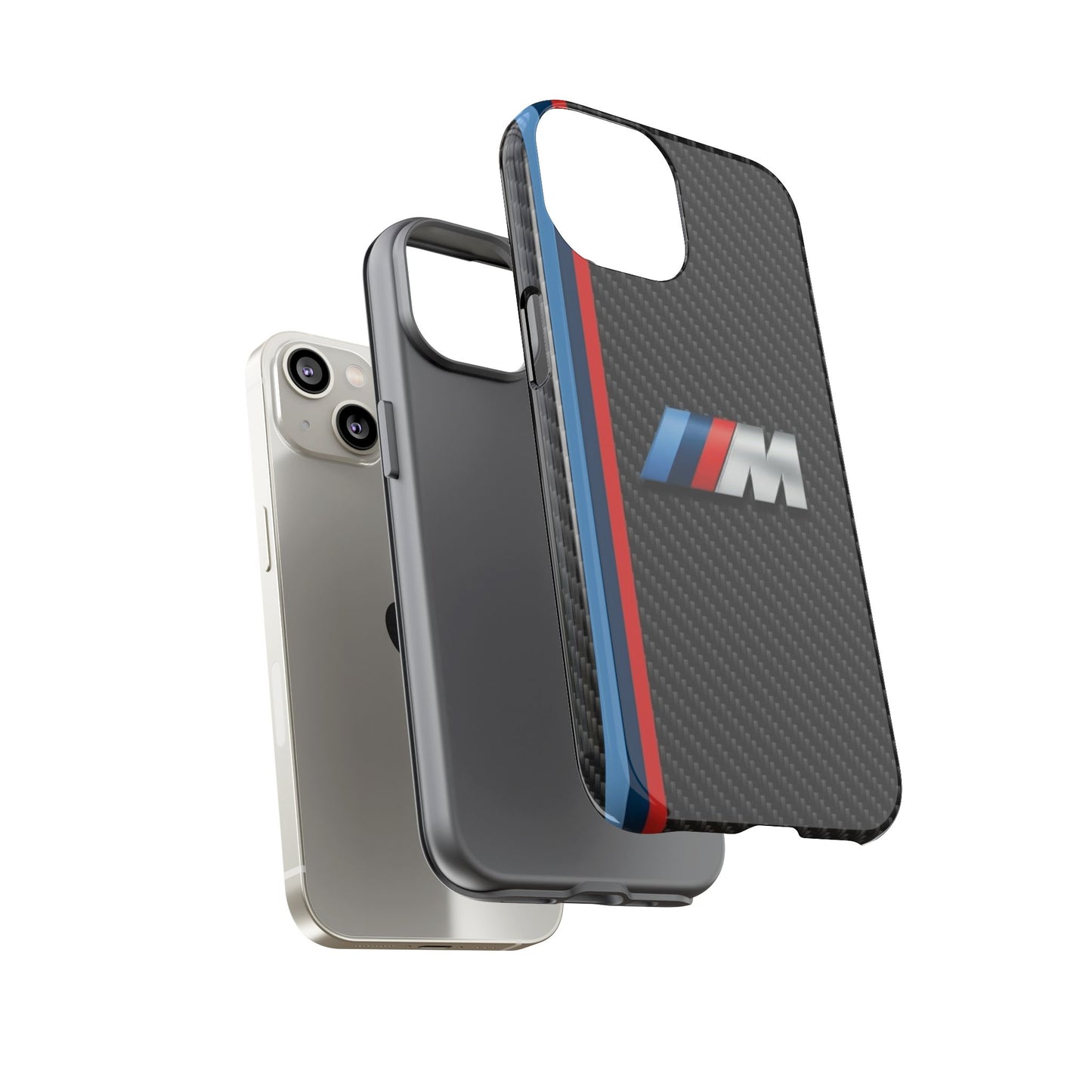 Phone Case - Black Tough Case for iPhones, Galaxy, Pixel, Blue And Red Stripes, BMW M Series