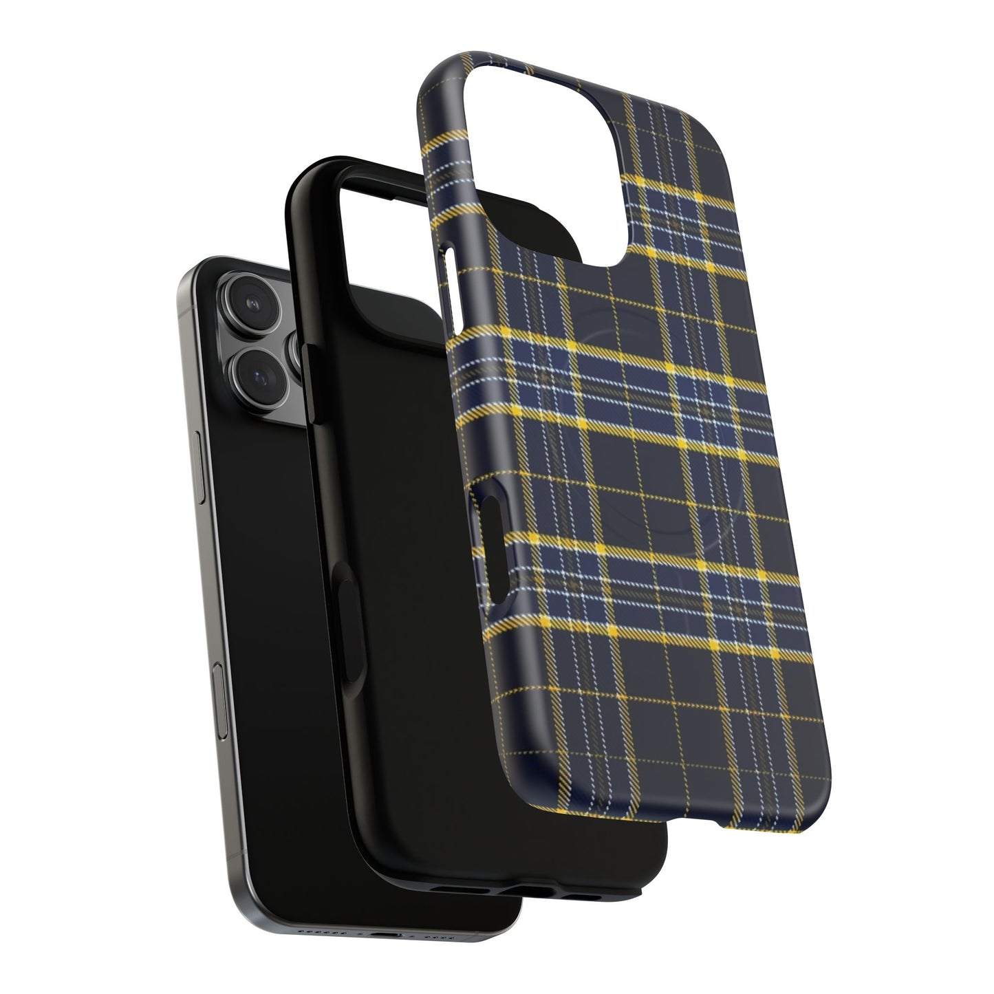 Navy Yellow Plaid Phone Case Tough Magnetic Case | Plaid iPhone Cover