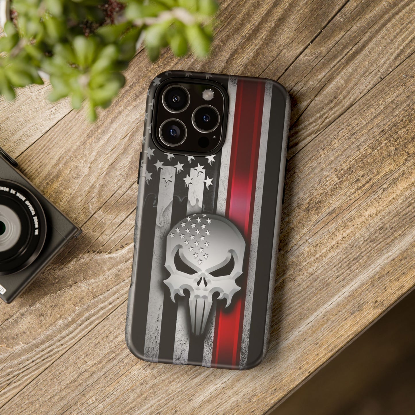 Tough Cases For iPhone, Galaxy and Pixel,  Thin Red Line, Jake Skull Design