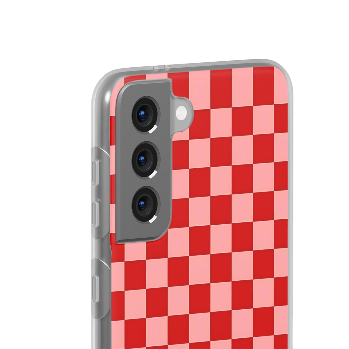 Red Checkerboard TPU Soft Flexi Phone Case — Retro Red & Pink Plaid Protective Cover