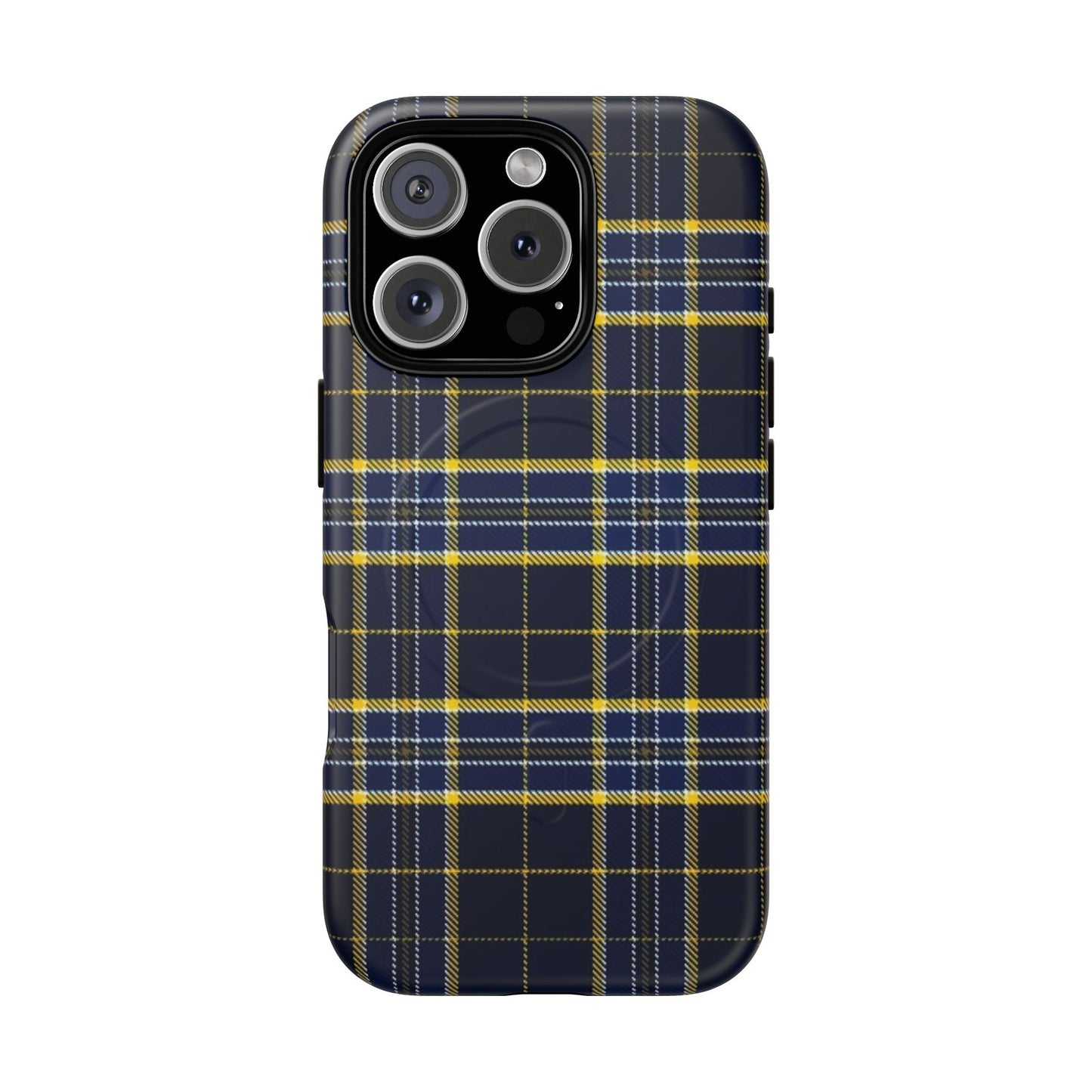 Navy Yellow Plaid Phone Case Tough Magnetic Case | Plaid iPhone Cover