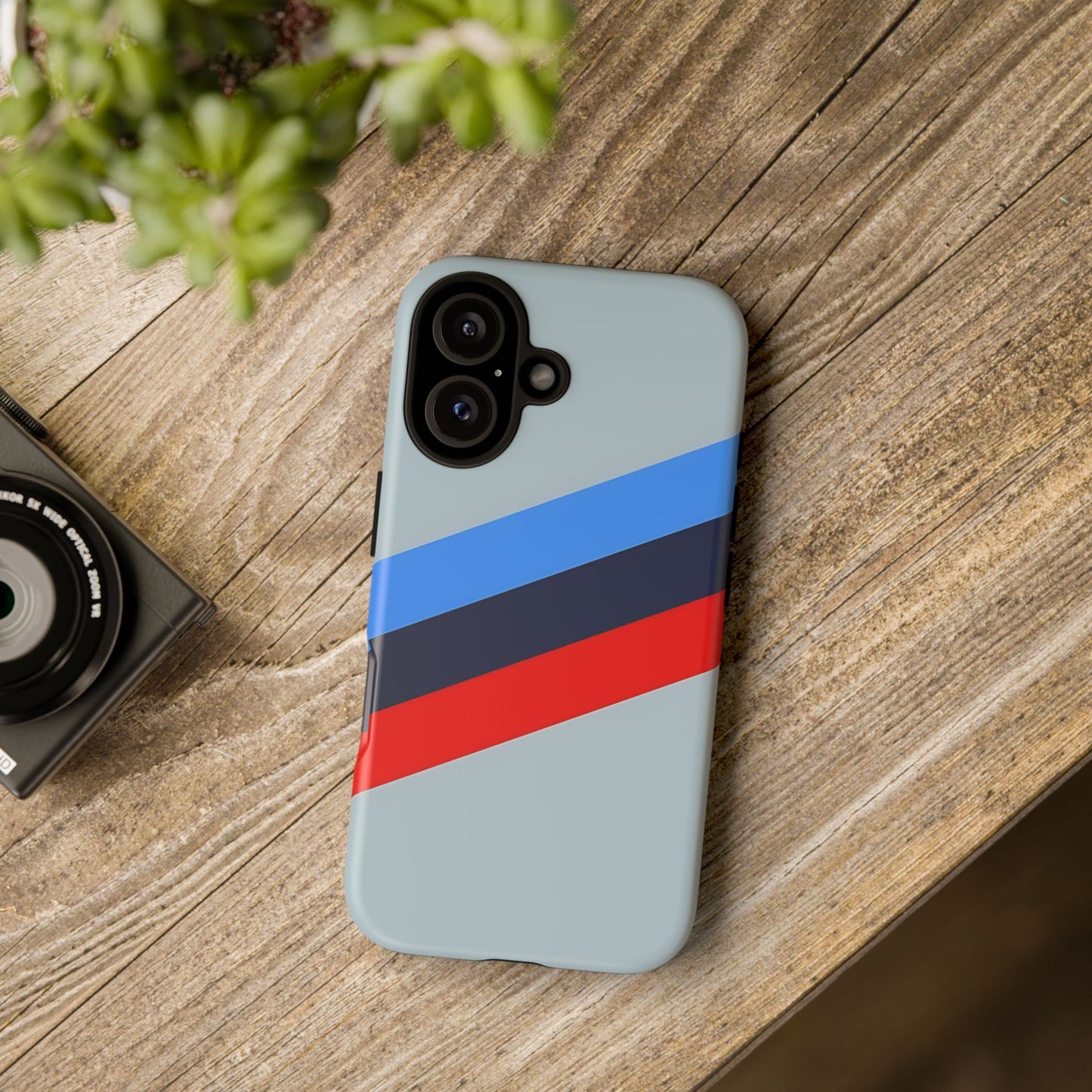 Gray Tough Case For iPhone, Samsung Galaxy and Google Pixel, Blue & Red Stripe