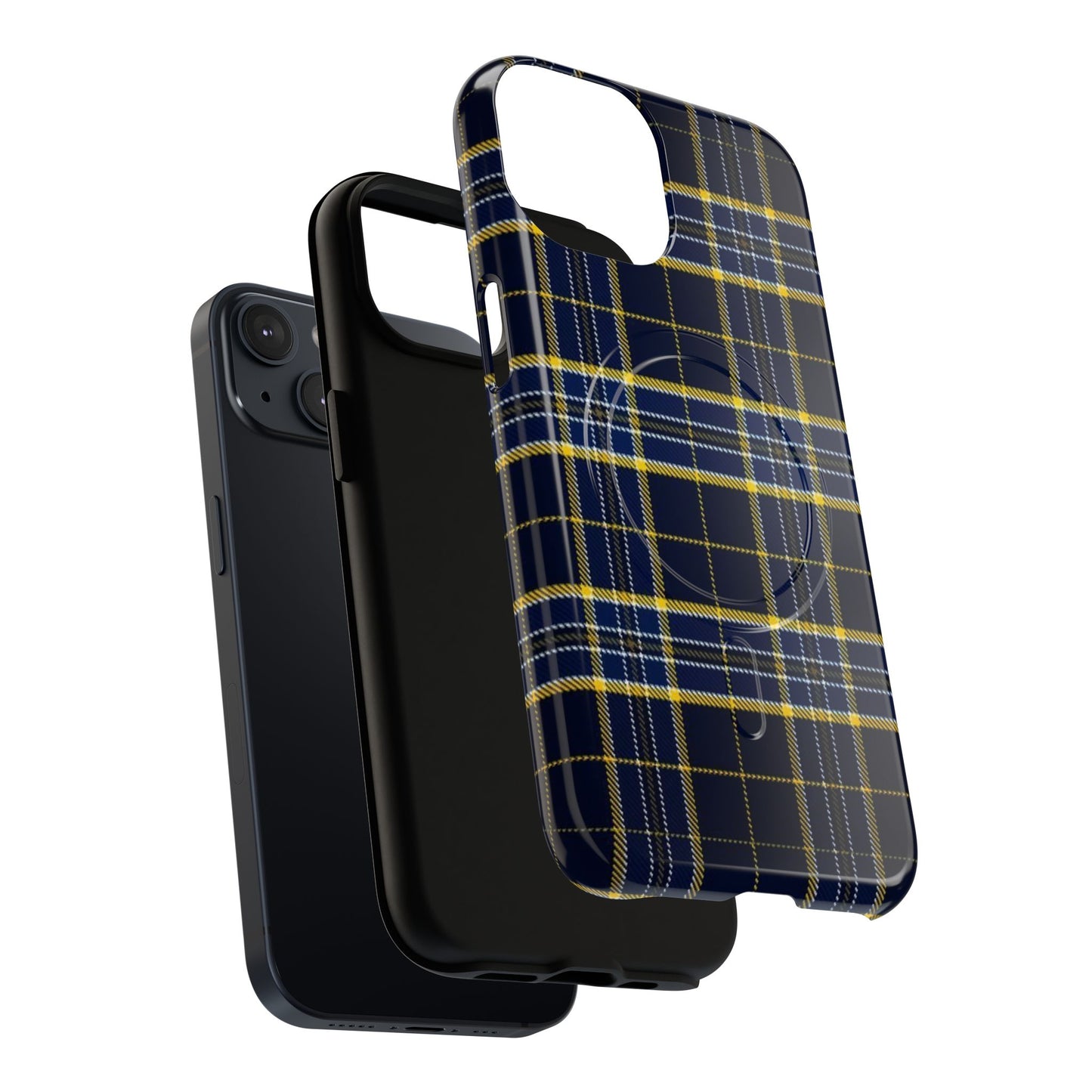 Navy Yellow Plaid Phone Case Tough Magnetic Case | Plaid iPhone Cover