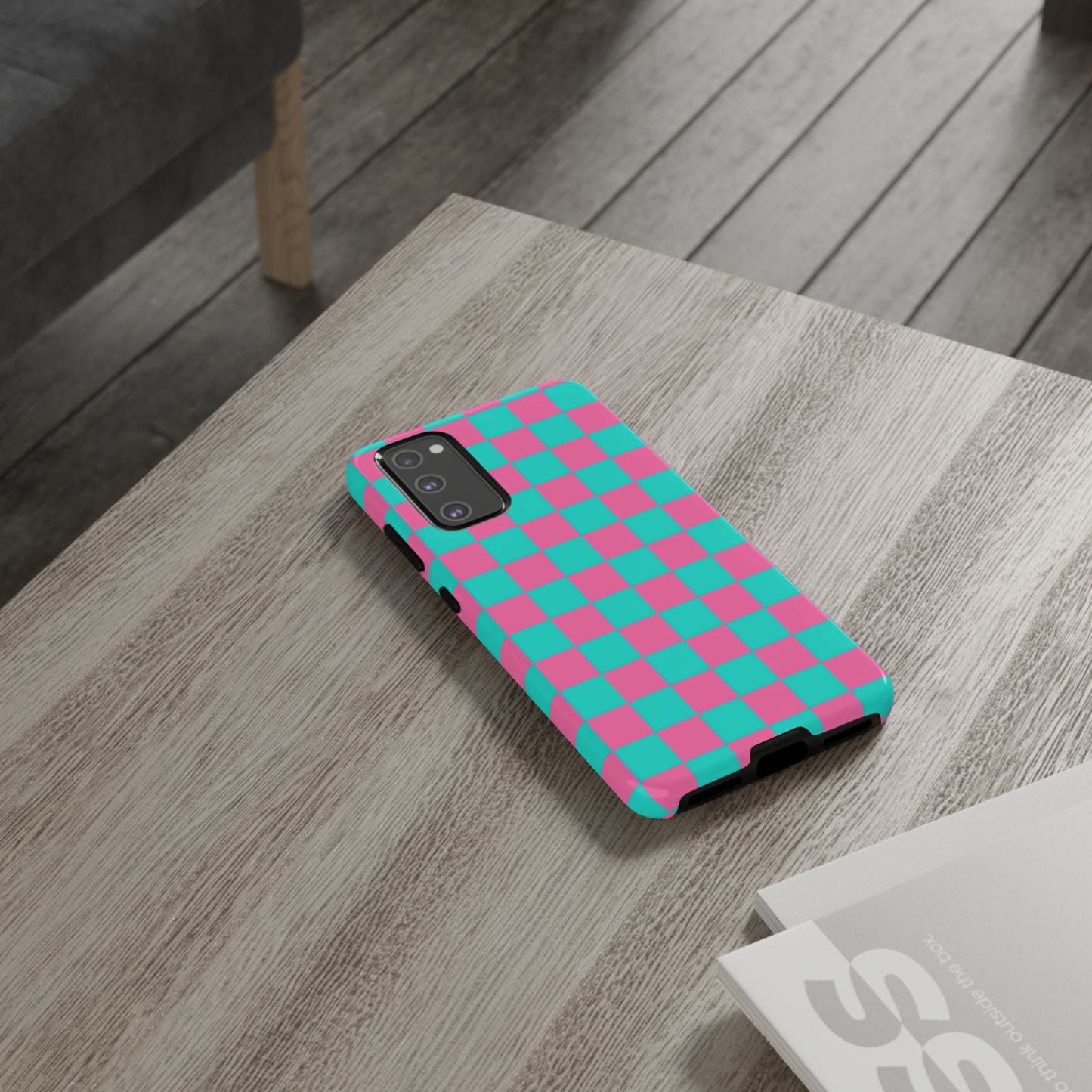 Hot Pink And Teal Checker Pattern Tough Case for iPhone, Galaxy Phones and Google Pixel