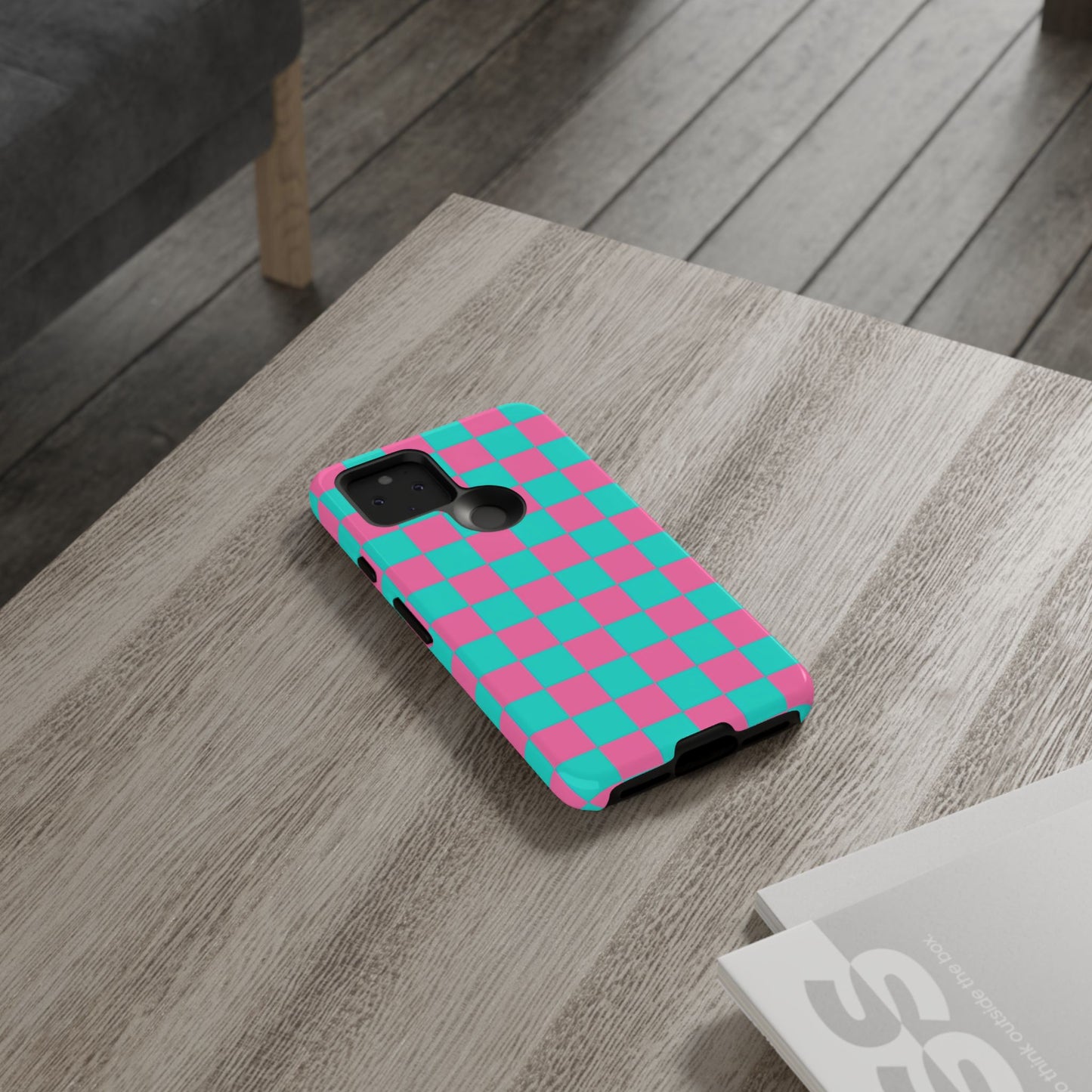 Hot Pink And Teal Checker Pattern Tough Case for iPhone, Galaxy Phones and Google Pixel