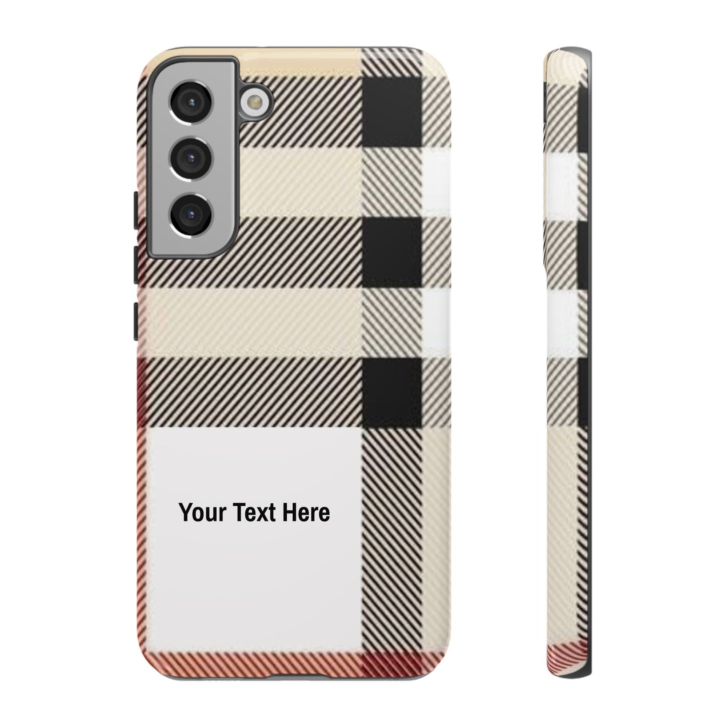 Beige Plaid Personalized Name/Initial Tough Cases For iPhones, Galaxy And Google Pixel