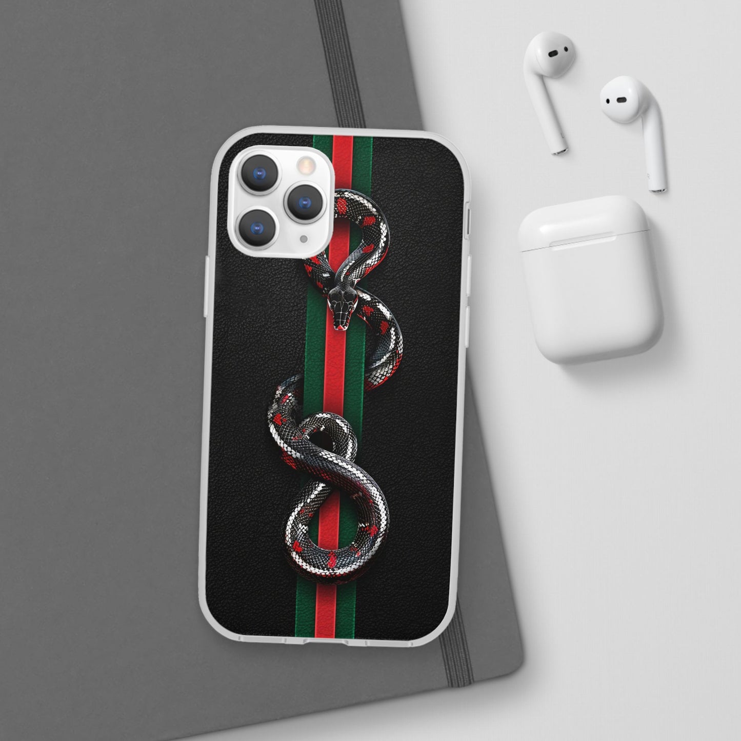 Green and Red Stripes Snake TPU Flexi Cases For iPhones And Samsung Galaxy