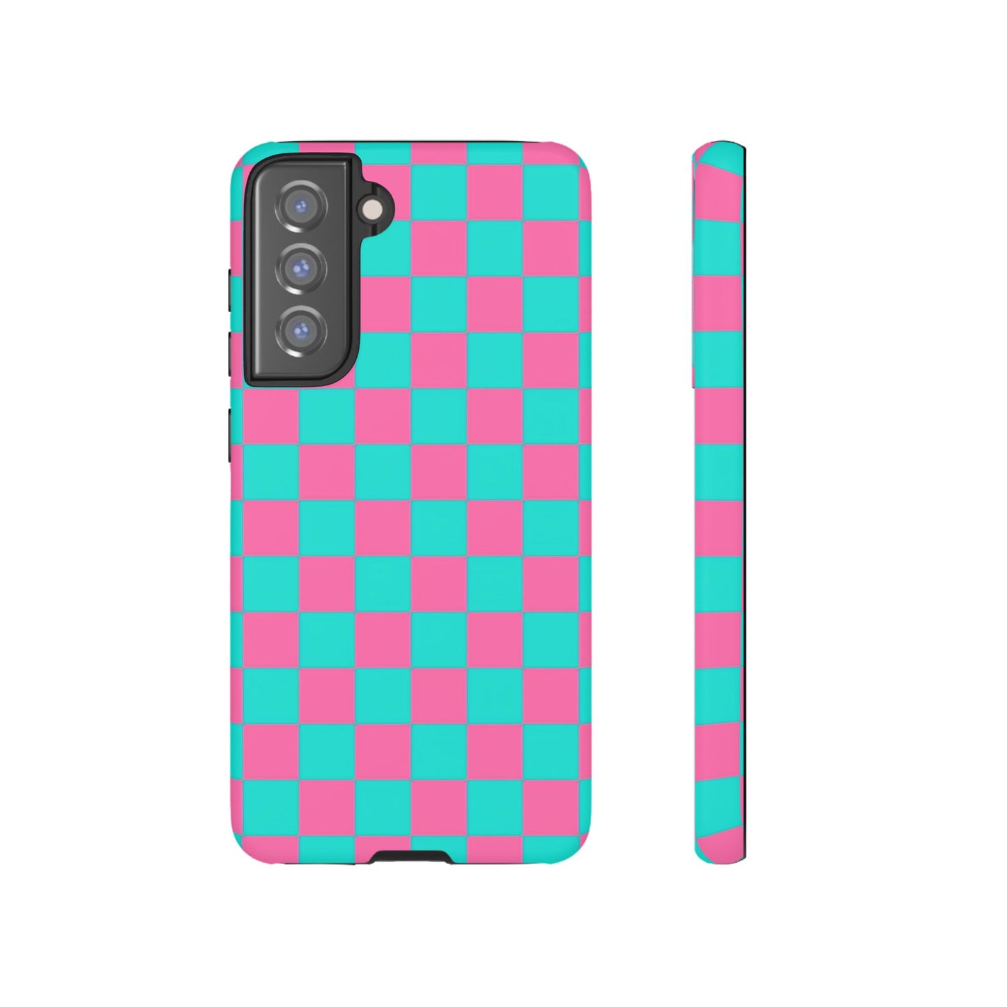 Hot Pink And Teal Checker Pattern Tough Case for iPhone, Galaxy Phones and Google Pixel