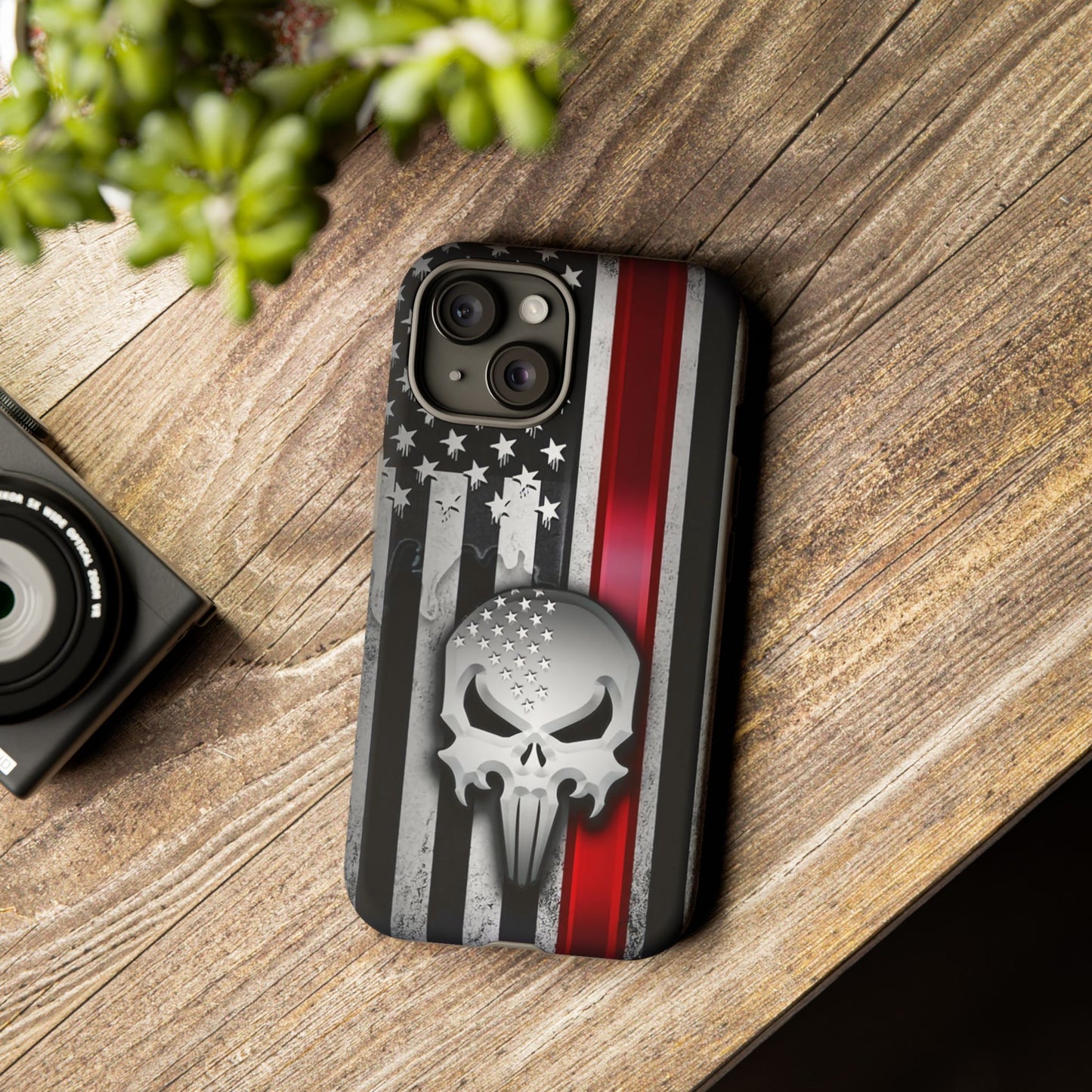 Tough Cases For iPhone, Galaxy and Pixel,  Thin Red Line, Jake Skull Design