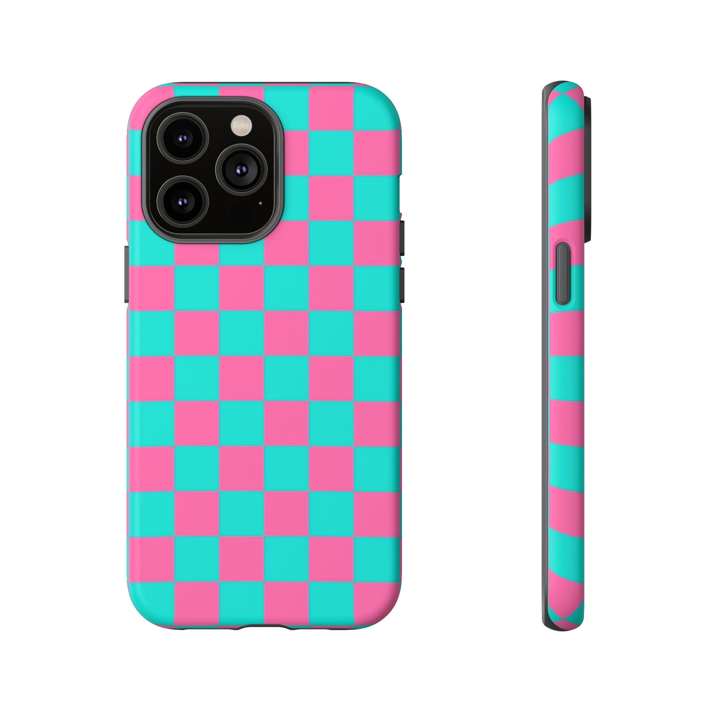 Hot Pink And Teal Checker Pattern Tough Case for iPhone, Galaxy Phones and Google Pixel