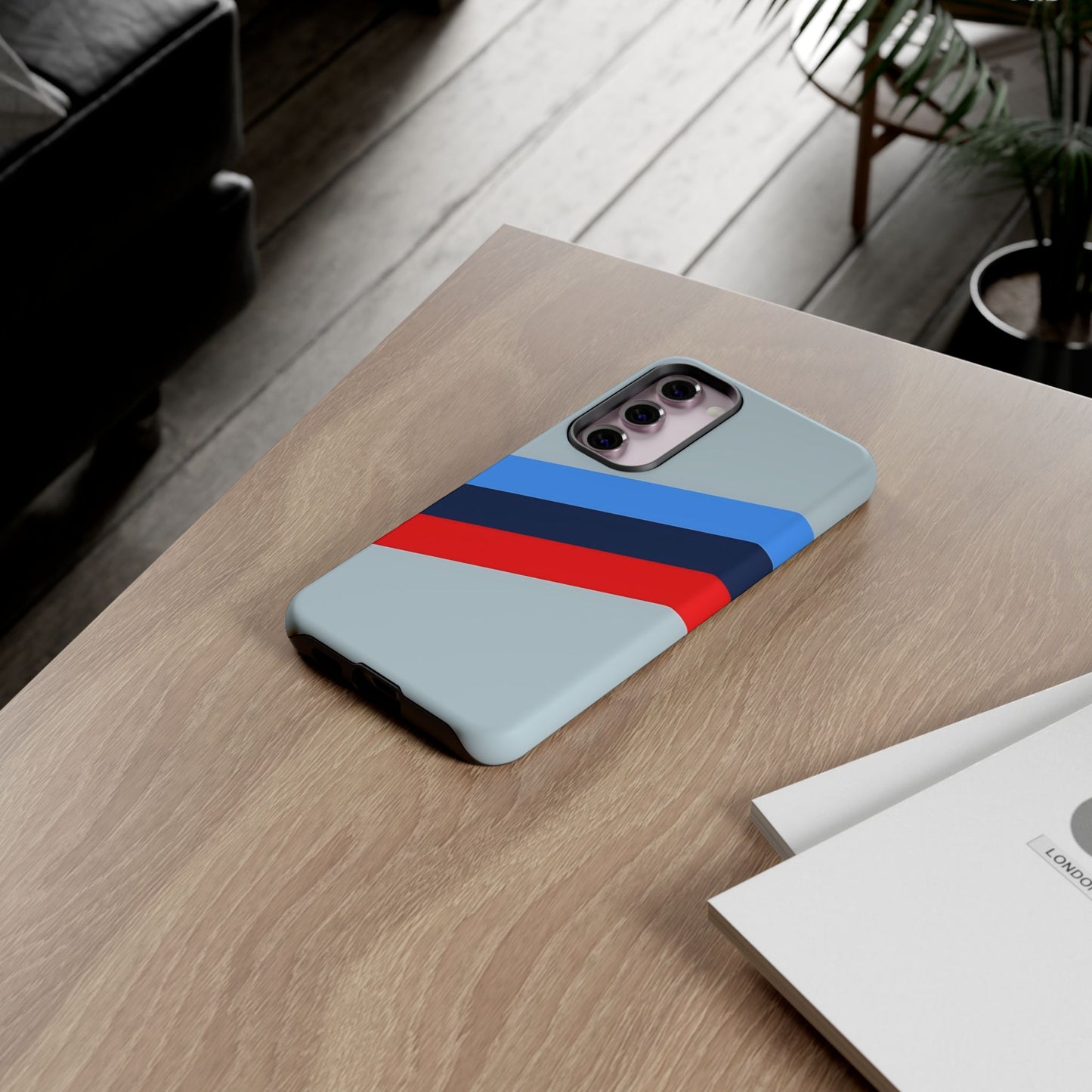 Gray Tough Case For iPhone, Samsung Galaxy and Google Pixel, Blue & Red Stripe