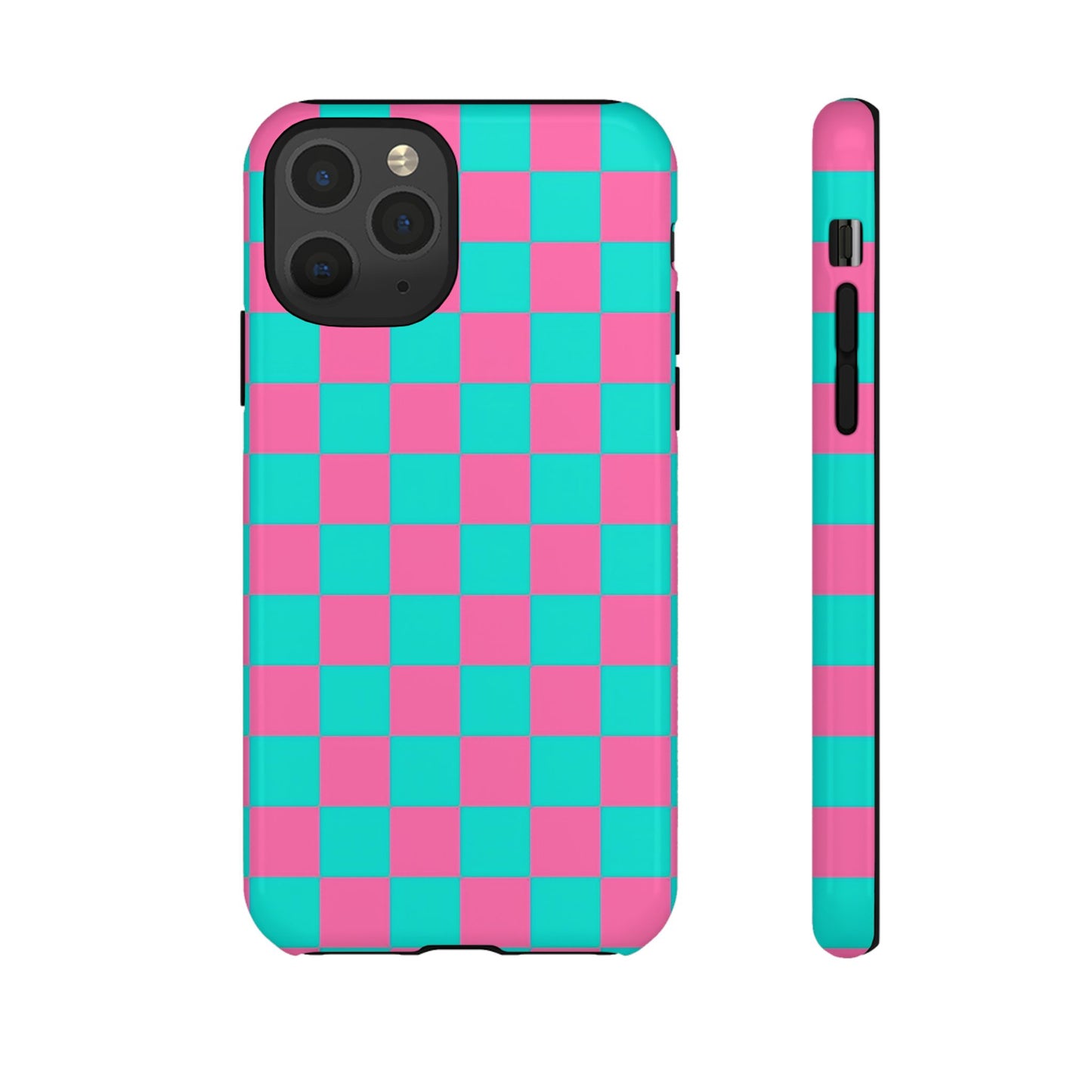 Hot Pink And Teal Checker Pattern Tough Case for iPhone, Galaxy Phones and Google Pixel