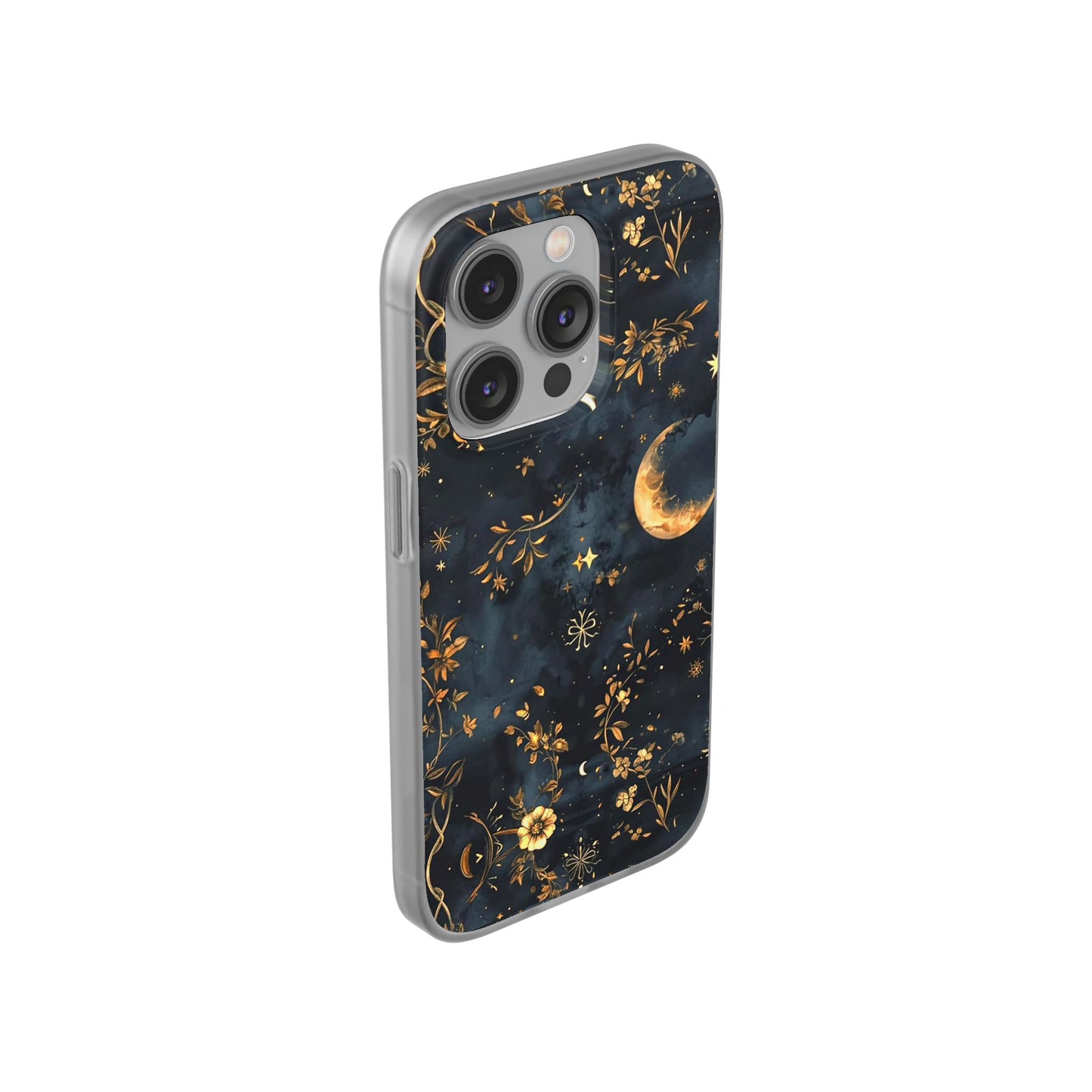 Moon And Flowers On Navy TPU Flexi Cases For iPhones and Samsung Galaxy