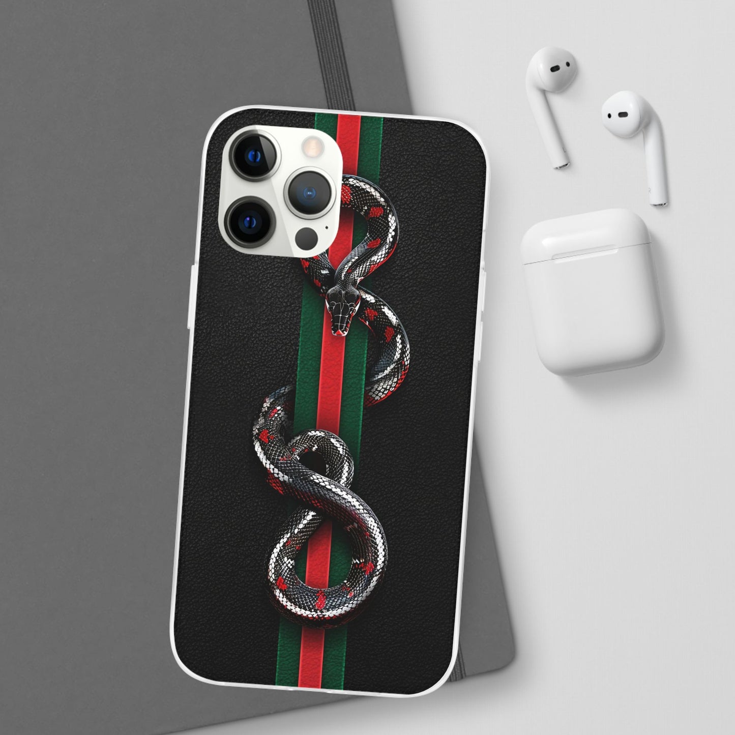 Green and Red Stripes Snake TPU Flexi Cases For iPhones And Samsung Galaxy