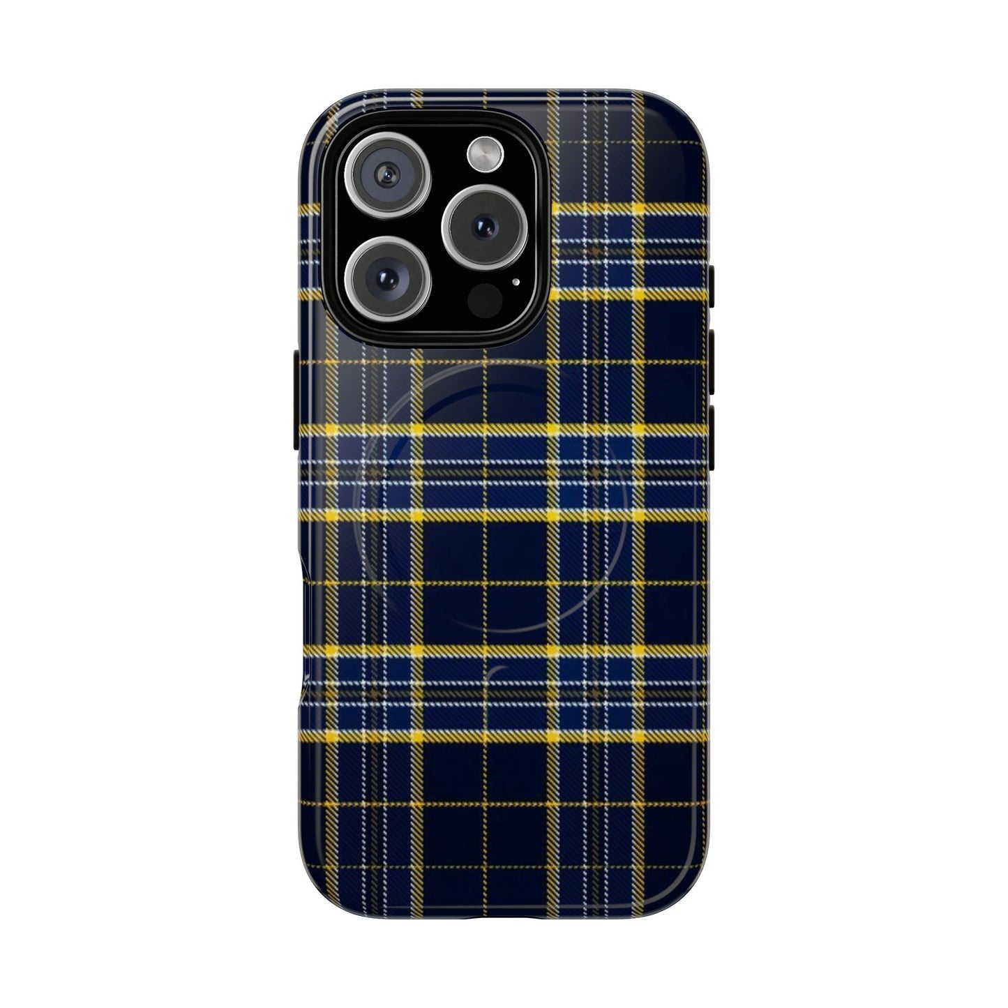 Navy Yellow Plaid Phone Case Tough Magnetic Case | Plaid iPhone Cover