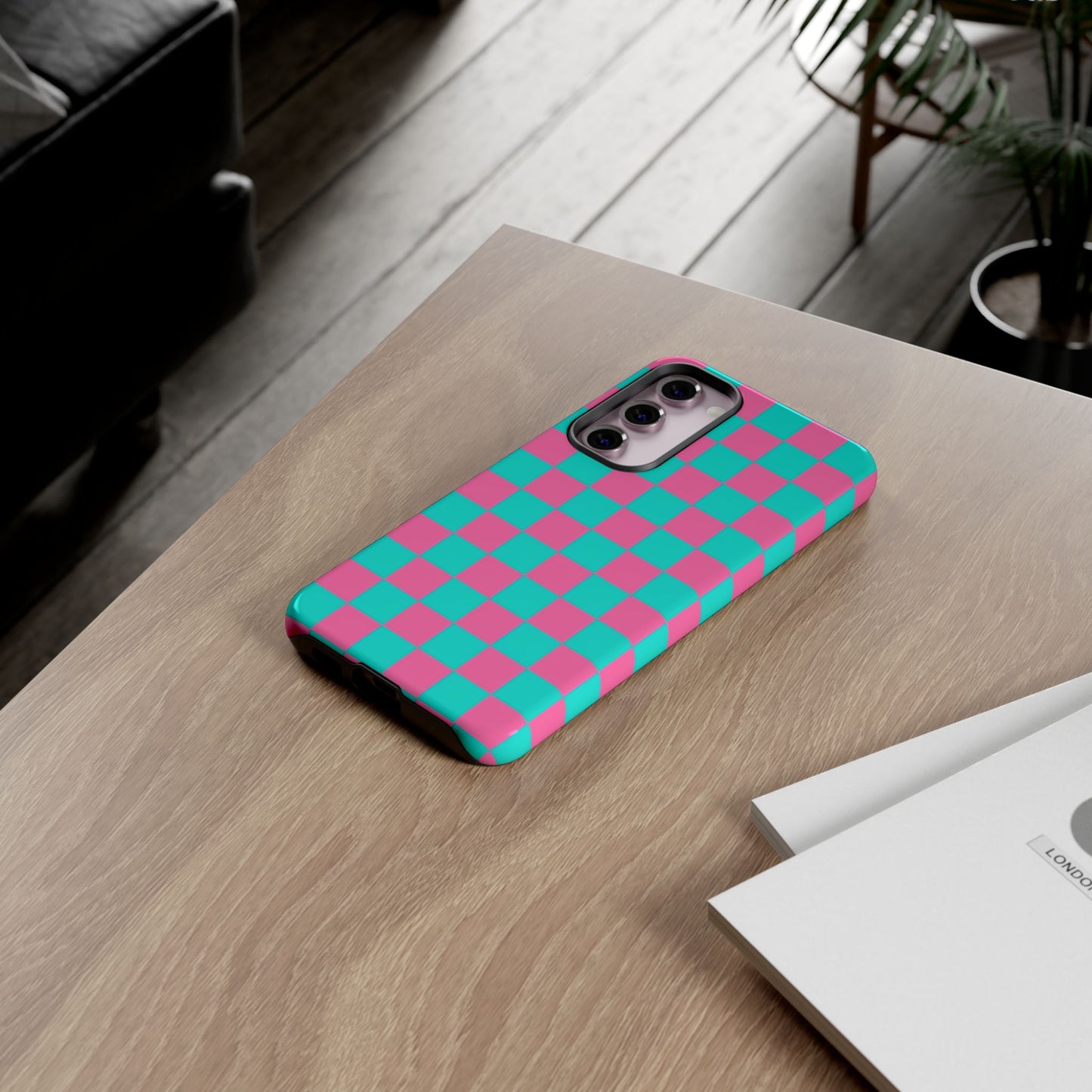 Hot Pink And Teal Checker Pattern Tough Case for iPhone, Galaxy Phones and Google Pixel
