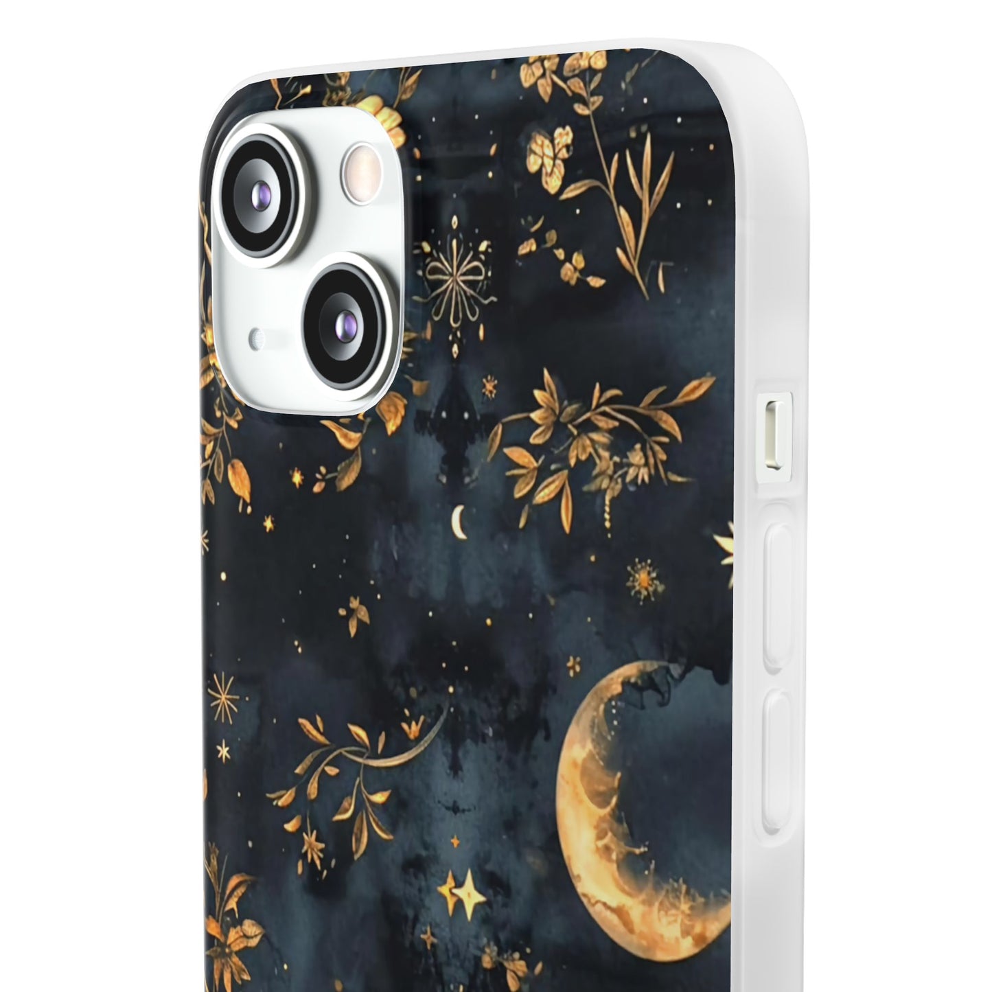 Moon And Flowers On Navy TPU Flexi Cases For iPhones and Samsung Galaxy
