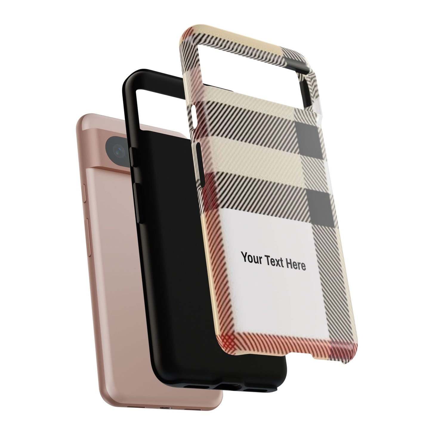 Beige Plaid Personalized Name/Initial Tough Cases For iPhones, Galaxy And Google Pixel