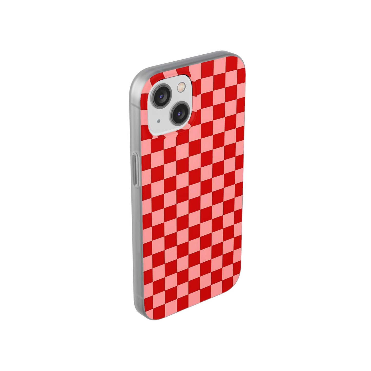 Red Checkerboard TPU Soft Flexi Phone Case — Retro Red & Pink Plaid Protective Cover