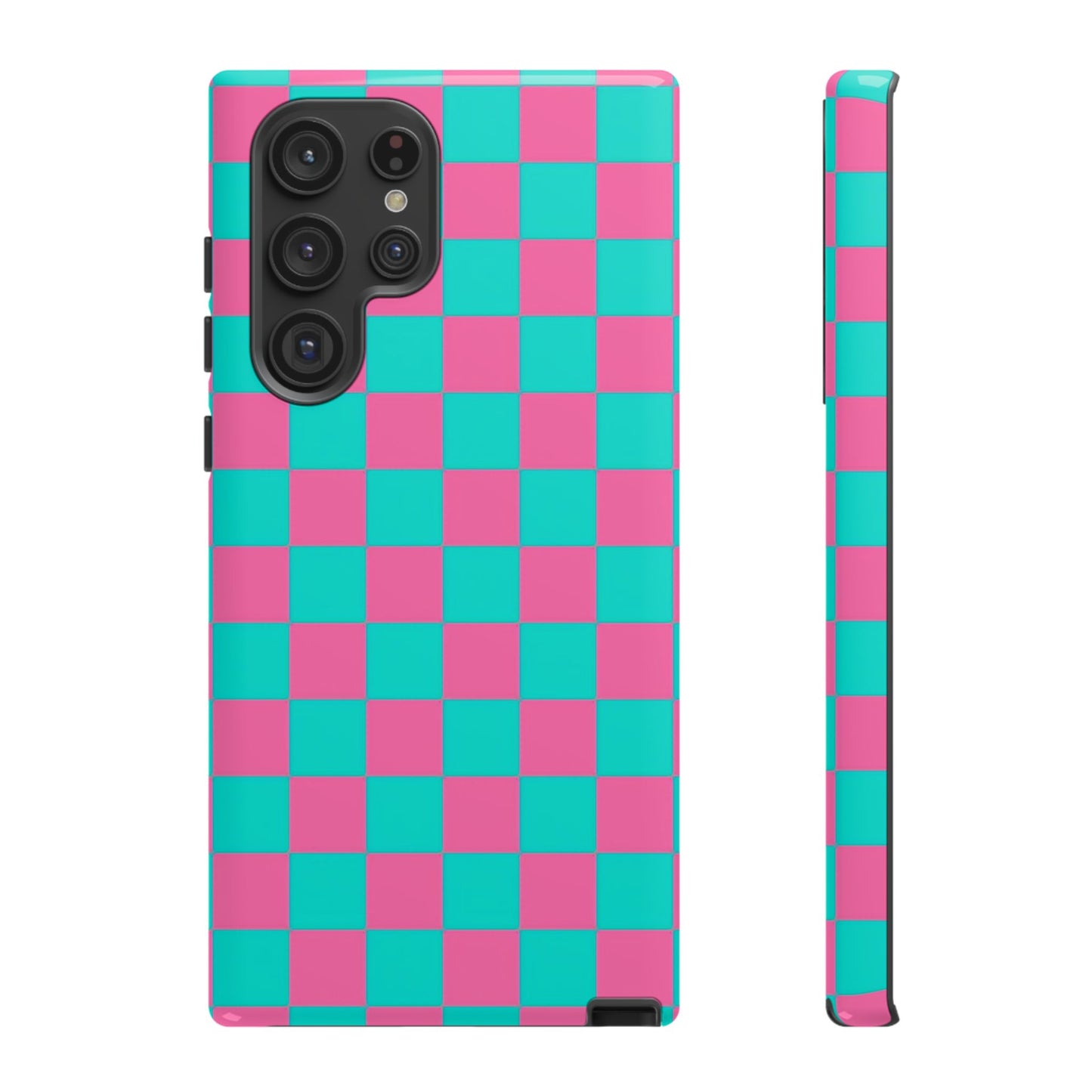 Hot Pink And Teal Checker Pattern Tough Case for iPhone, Galaxy Phones and Google Pixel
