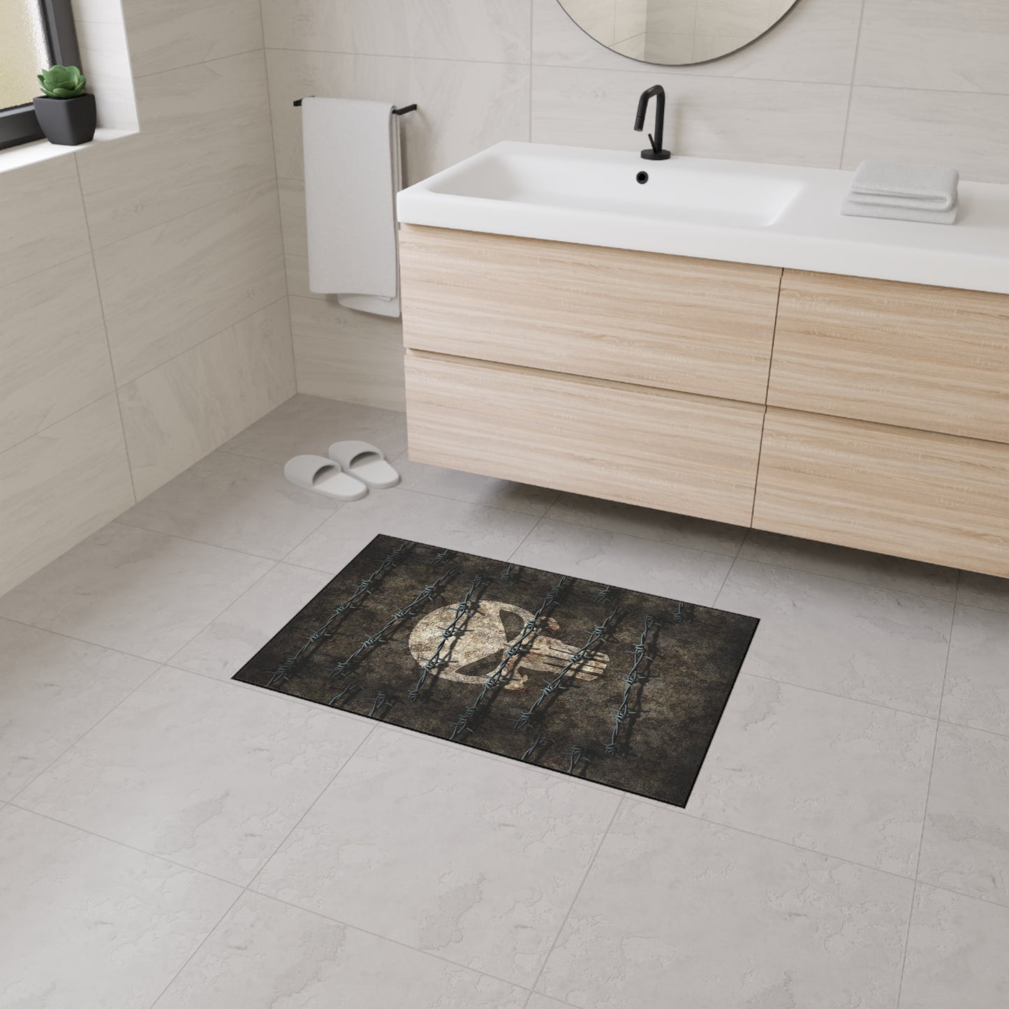 Heavy Duty Floor Mat with Unique Jake Skull Barbed Wire Design | Durable Rug