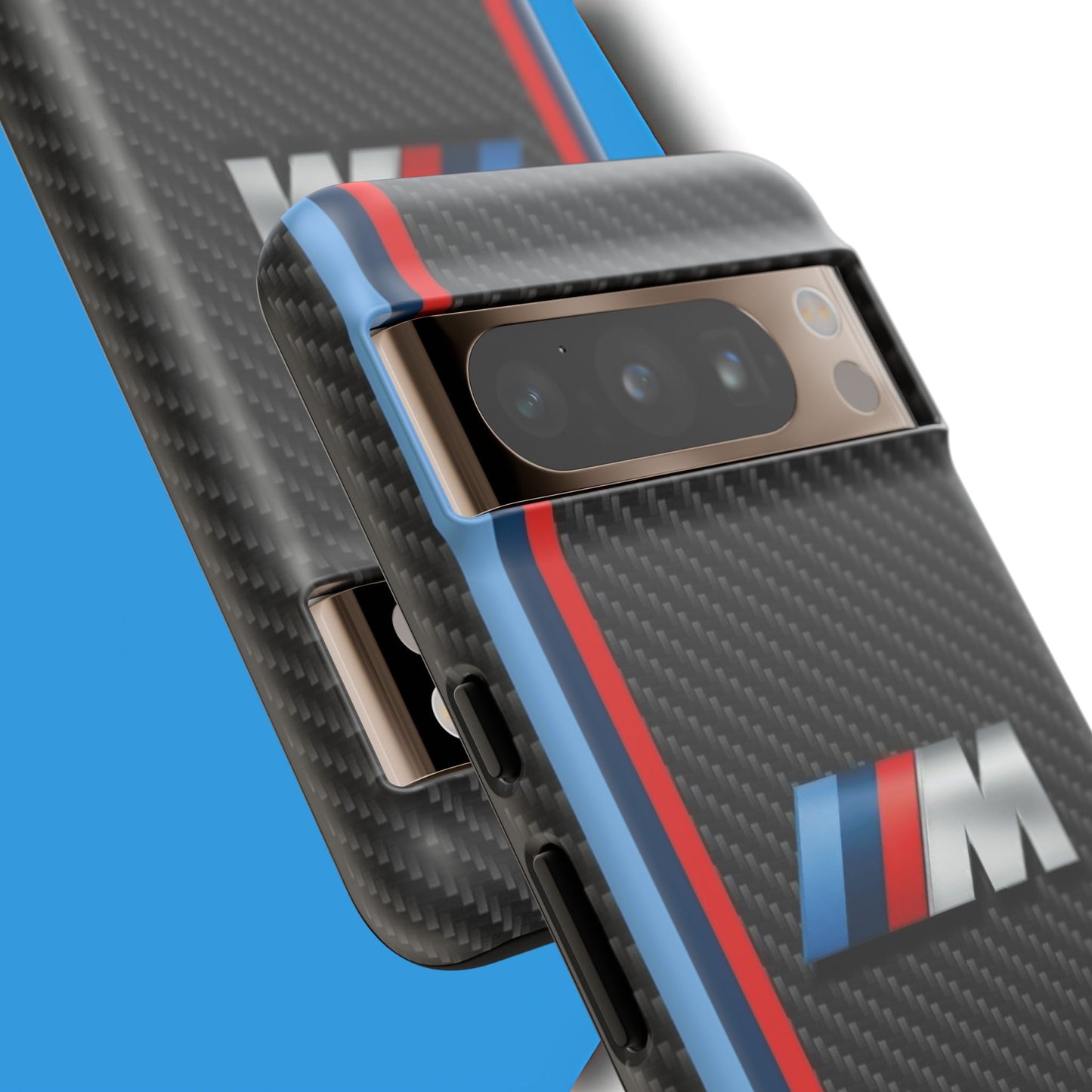 Phone Case - Black Tough Case for iPhones, Galaxy, Pixel, Blue And Red Stripes, BMW M Series