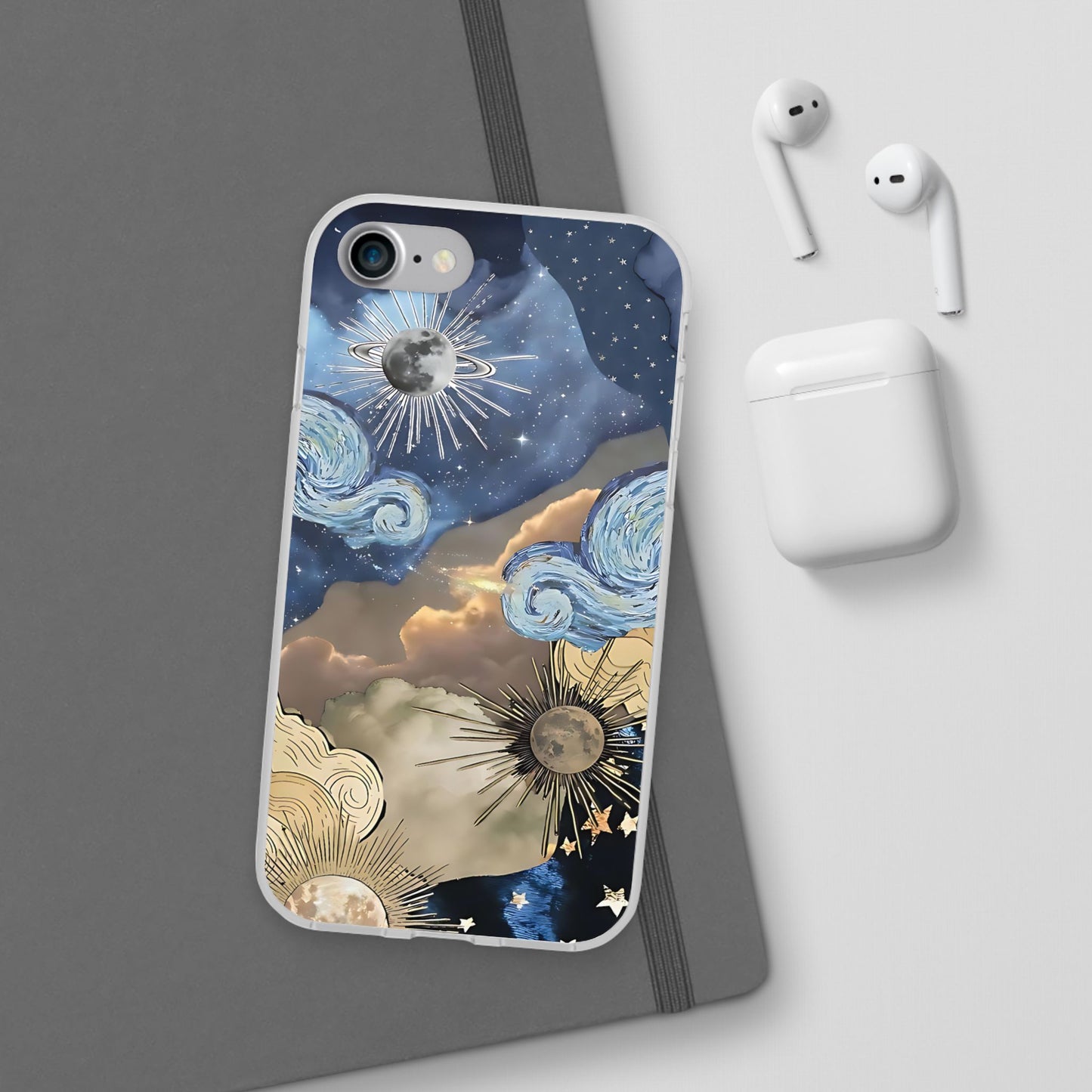 Celestial Flexi Case, Boho Phone Cover, Galaxy Protection, Starry Night Design,