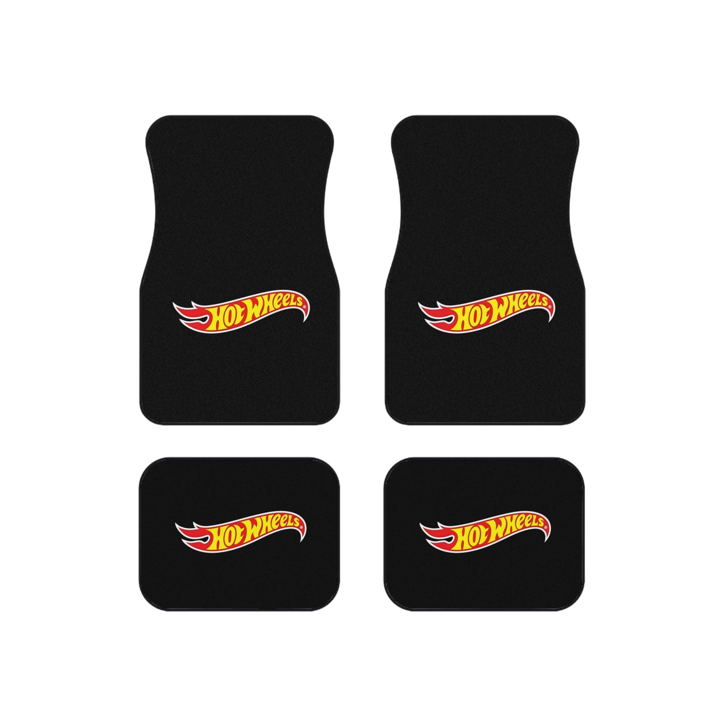 Hot Wheels Car Floor Mats (Set of 4) — Black Logo Auto Carpet Protectors