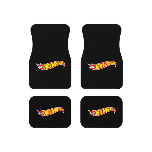 Hot Wheels Car Floor Mats (Set of 4) — Black Logo Auto Carpet Protectors