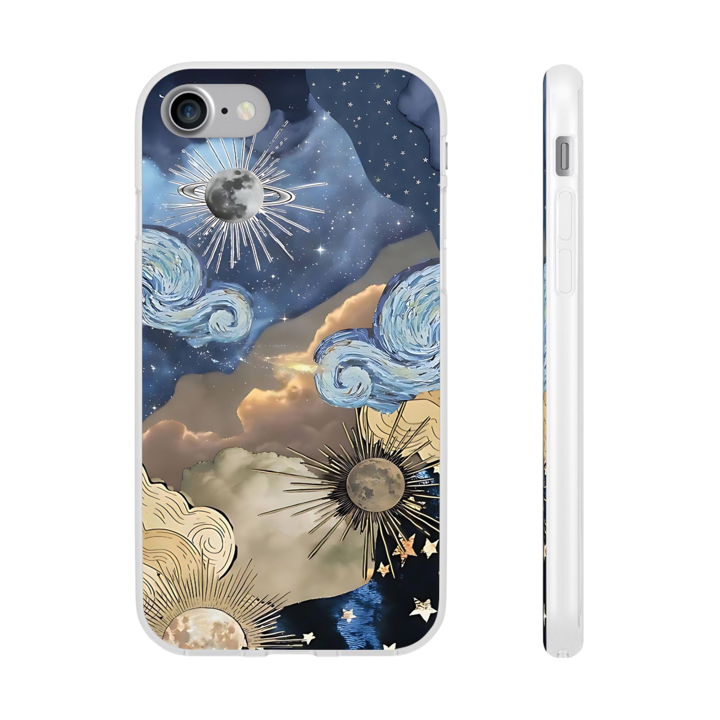 Celestial Flexi Case, Boho Phone Cover, Galaxy Protection, Starry Night Design,