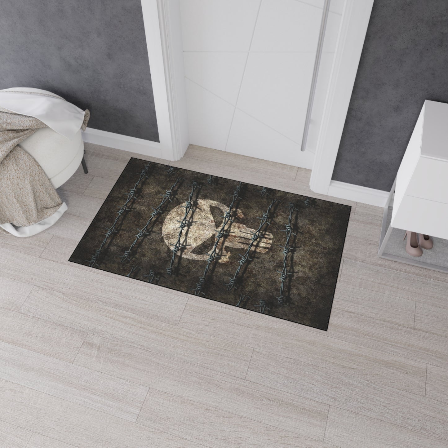 Heavy Duty Floor Mat with Unique Jake Skull Barbed Wire Design | Durable Rug