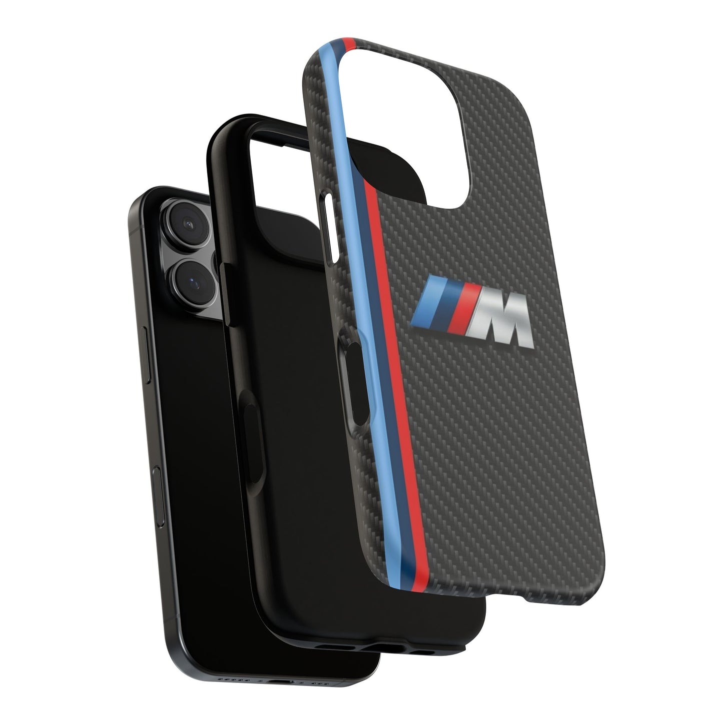 Phone Case - Black Tough Case for iPhones, Galaxy, Pixel, Blue And Red Stripes, BMW M Series