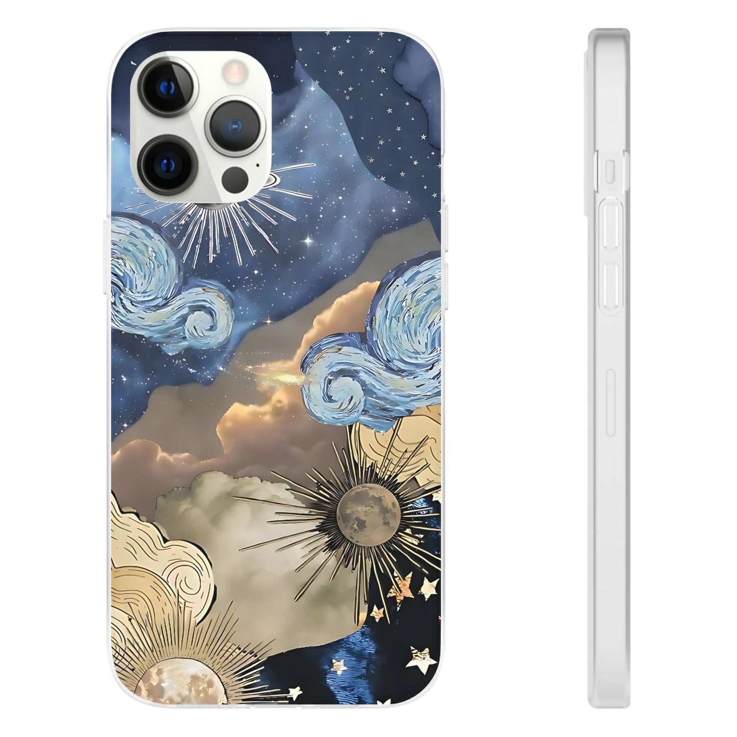 Celestial Flexi Case, Boho Phone Cover, Galaxy Protection, Starry Night Design,