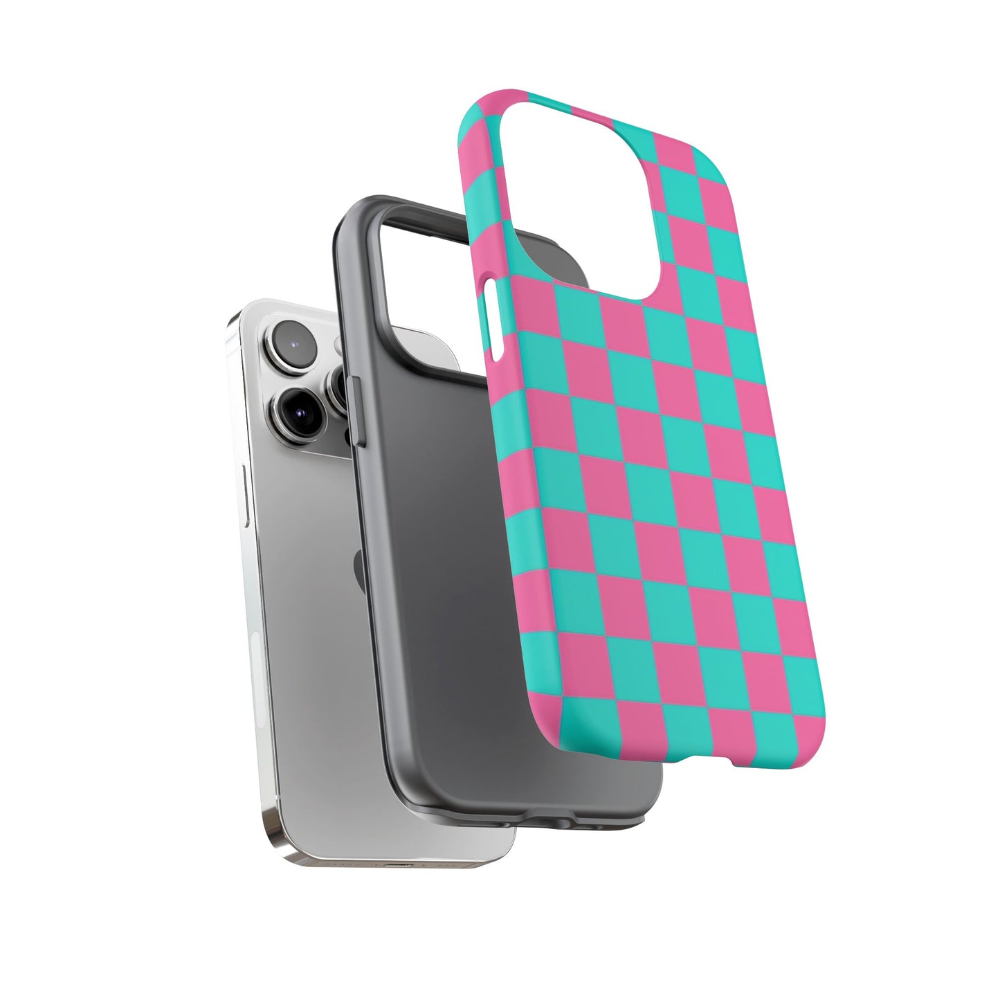 Hot Pink And Teal Checker Pattern Tough Case for iPhone, Galaxy Phones and Google Pixel
