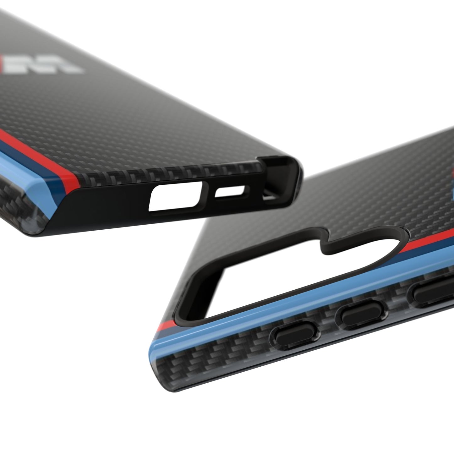 Phone Case - Black Tough Case for iPhones, Galaxy, Pixel, Blue And Red Stripes, BMW M Series