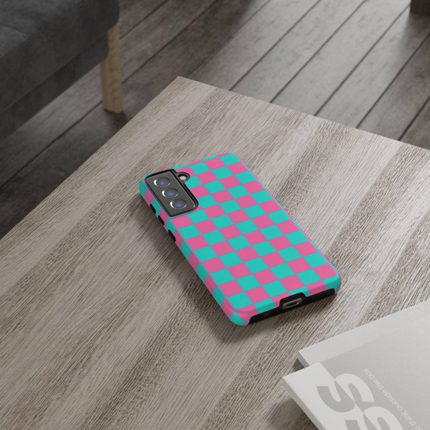 Hot Pink And Teal Checker Pattern Tough Case for iPhone, Galaxy Phones and Google Pixel