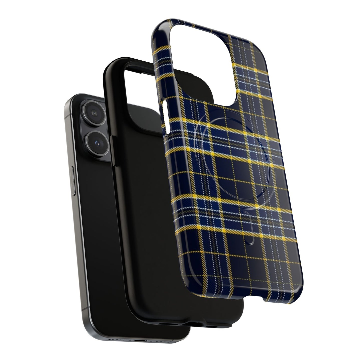 Navy Yellow Plaid Phone Case Tough Magnetic Case | Plaid iPhone Cover