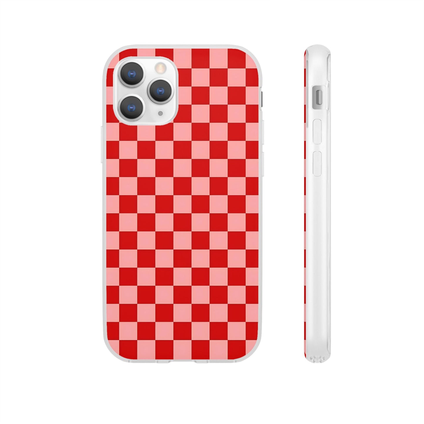 Red Checkerboard TPU Soft Flexi Phone Case — Retro Red & Pink Plaid Protective Cover