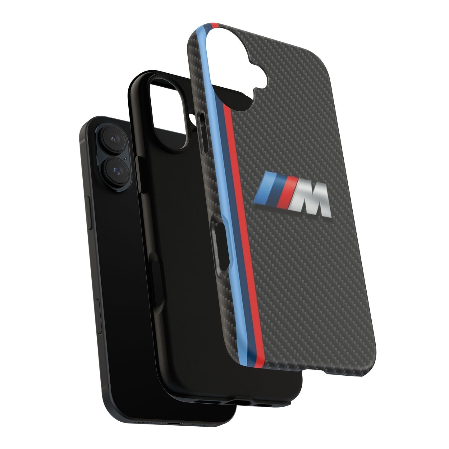 Phone Case - Black Tough Case for iPhones, Galaxy, Pixel, Blue And Red Stripes, BMW M Series