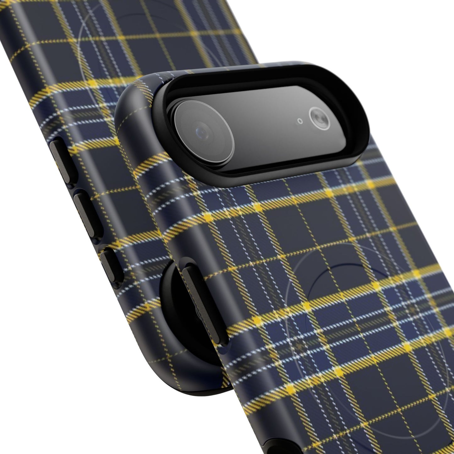 Navy Yellow Plaid Phone Case Tough Magnetic Case | Plaid iPhone Cover