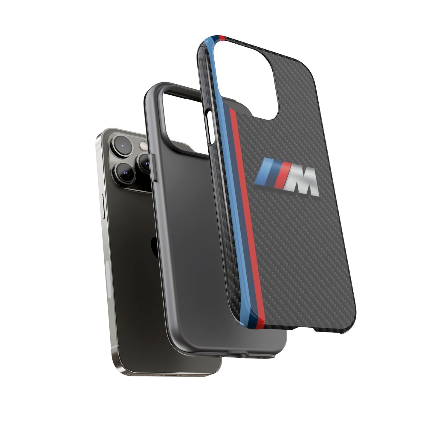 Phone Case - Black Tough Case for iPhones, Galaxy, Pixel, Blue And Red Stripes, BMW M Series