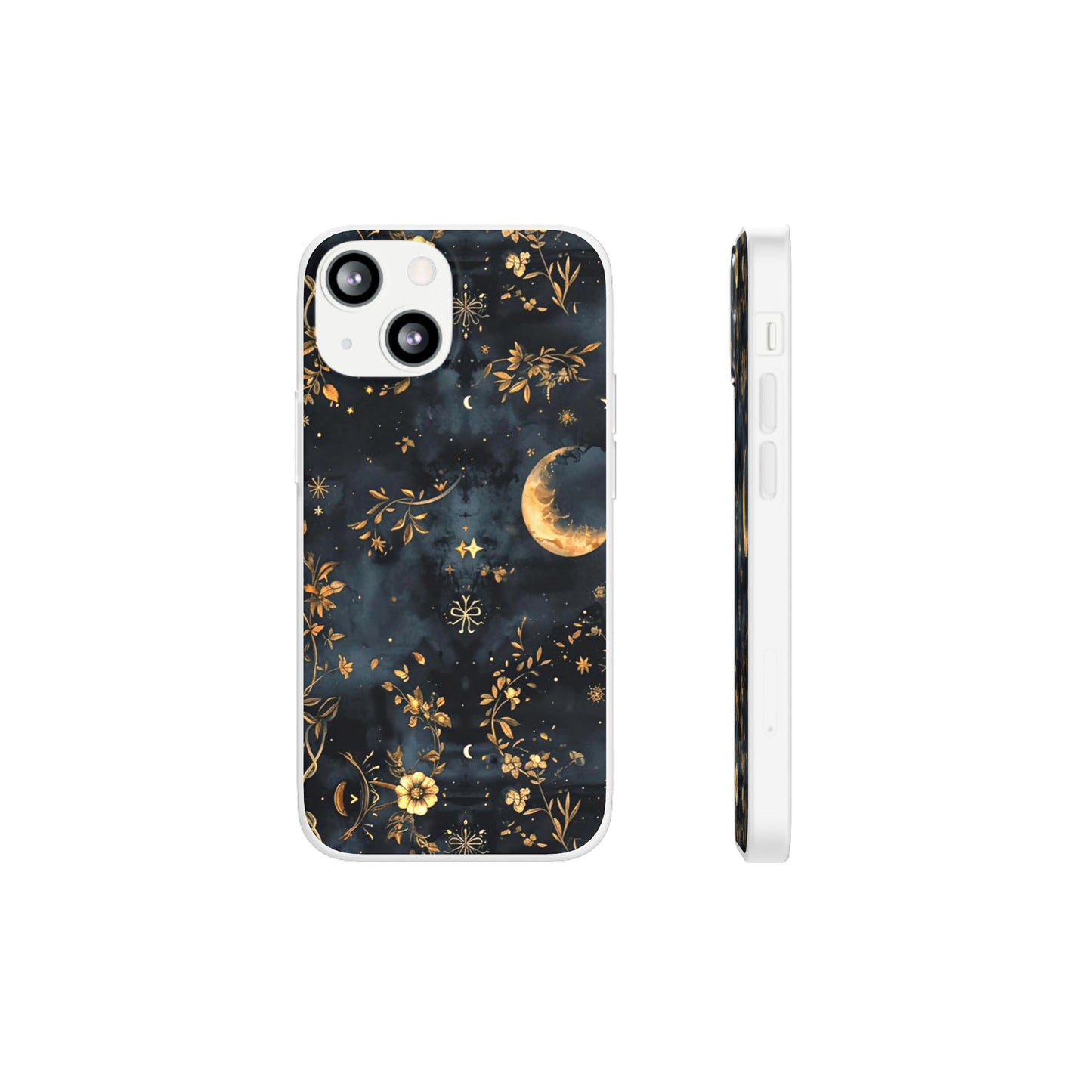 Moon And Flowers On Navy TPU Flexi Cases For iPhones and Samsung Galaxy
