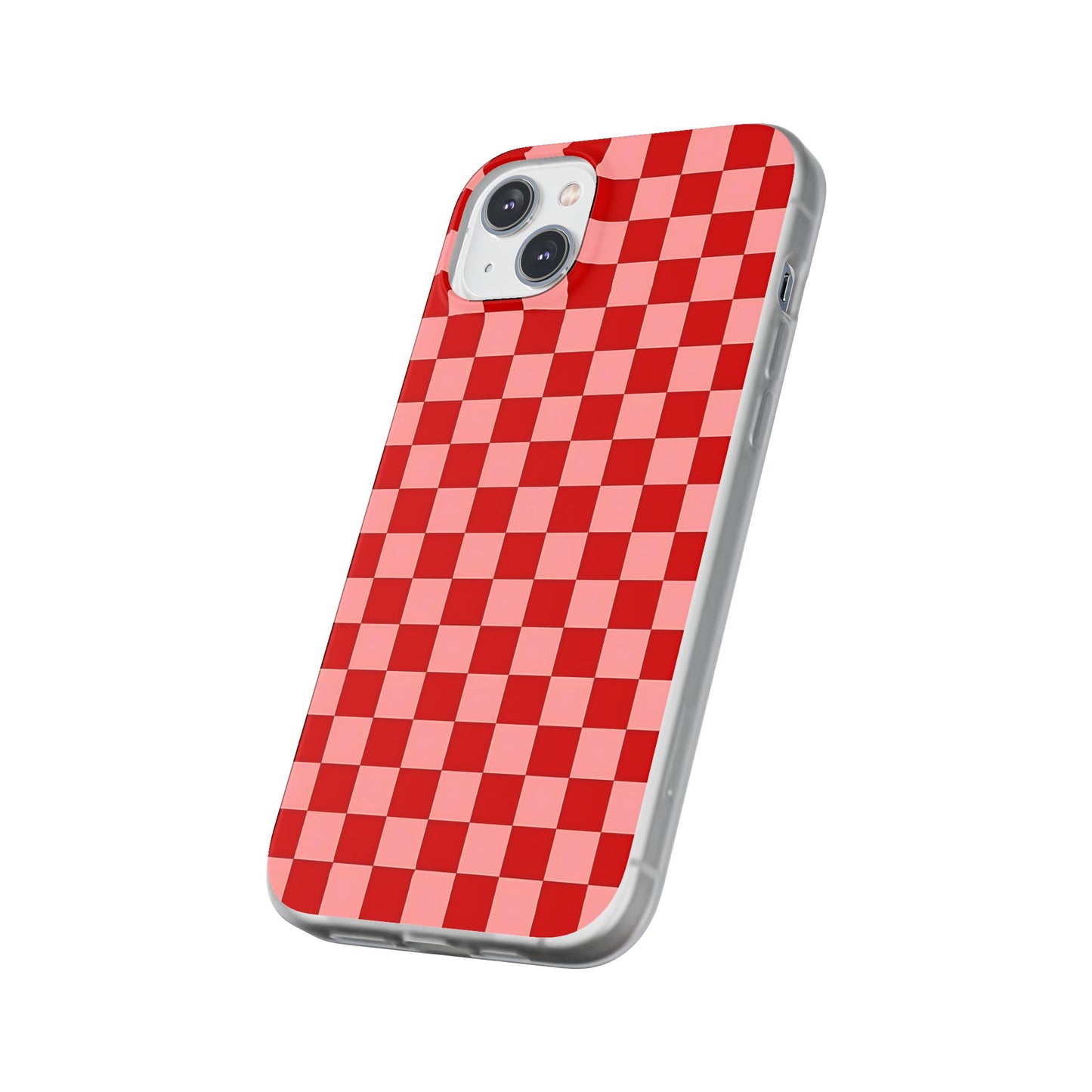 Red Checkerboard TPU Soft Flexi Phone Case — Retro Red & Pink Plaid Protective Cover